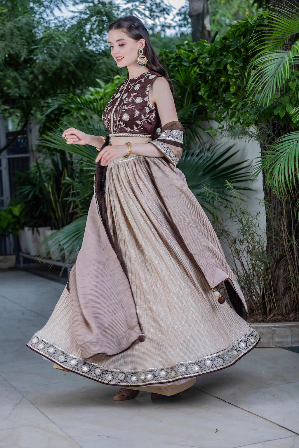 Light Brown Lehenga with dark brown top