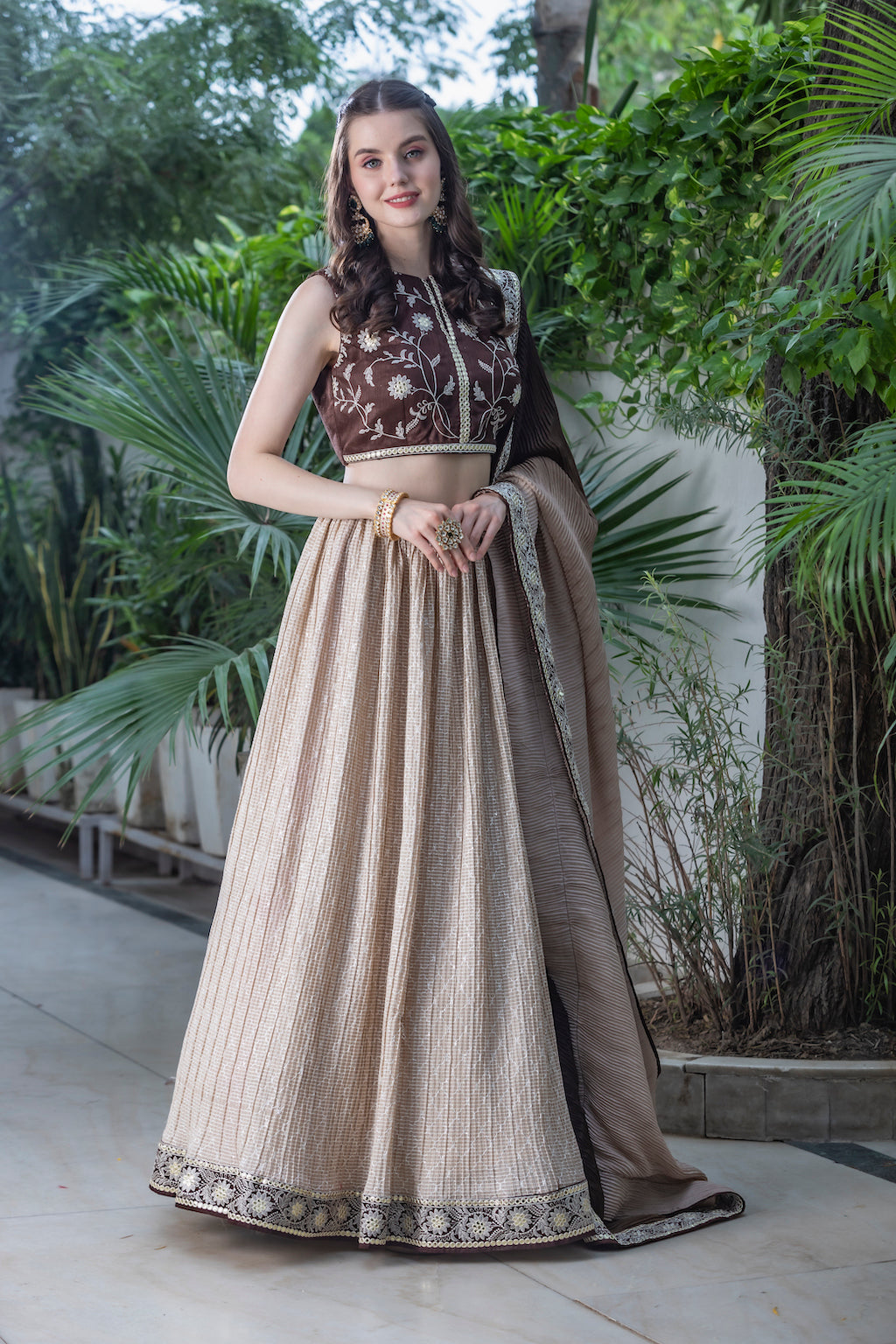 Light Brown Lehenga with dark brown top