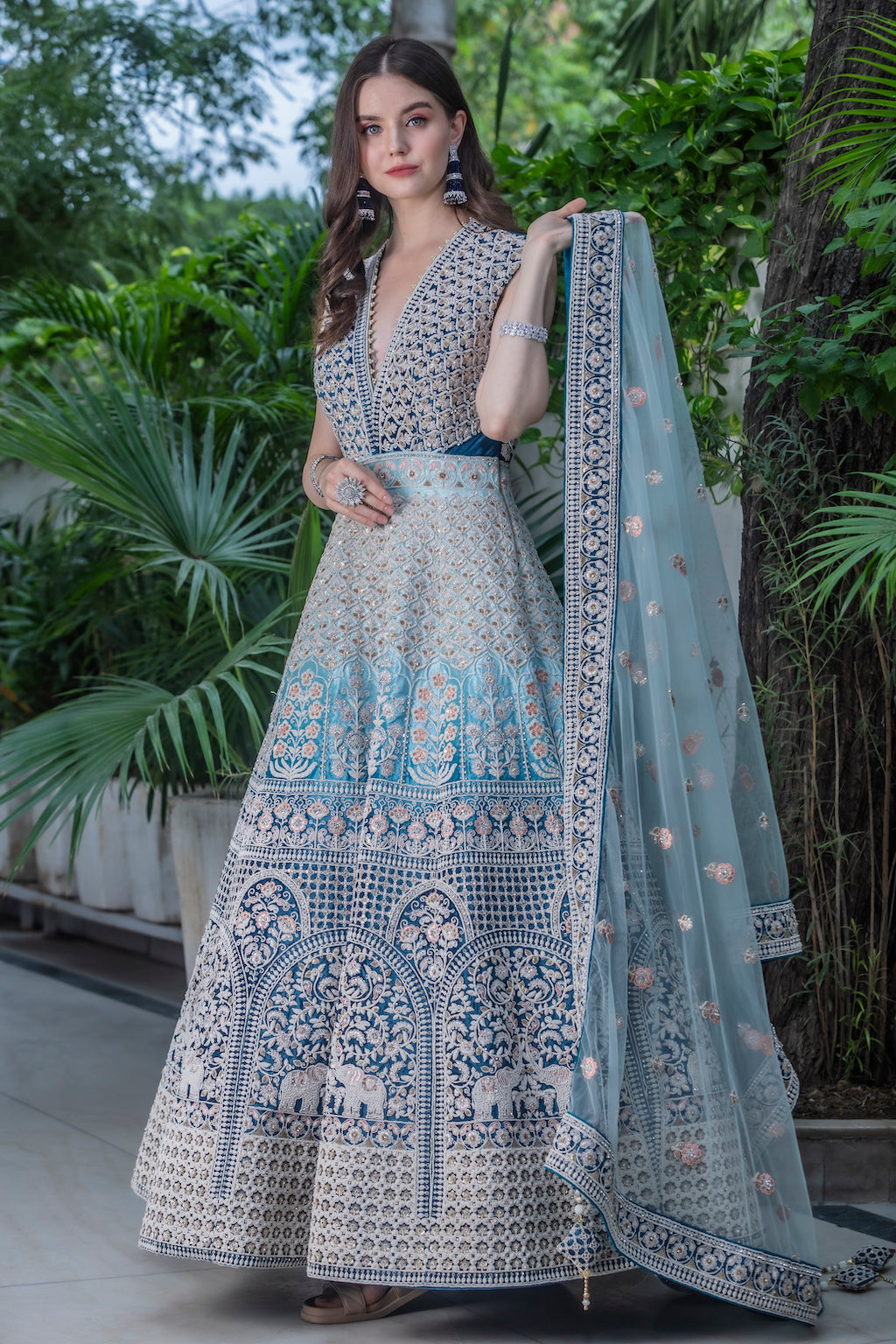 Baby blue and turquoise Ombre Lehenga