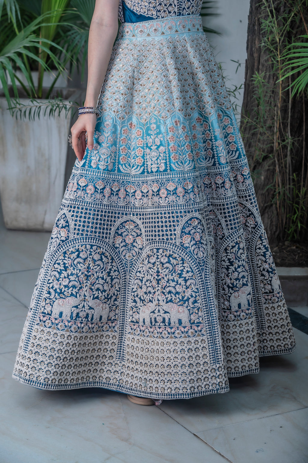 Baby blue and turquoise Ombre Lehenga