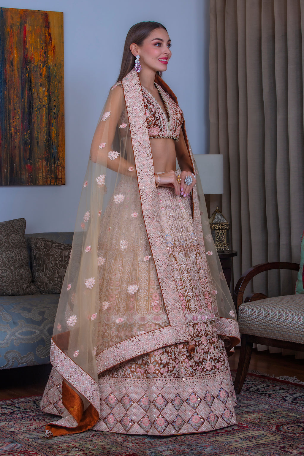 Beige and Brown Ombre Lehenga