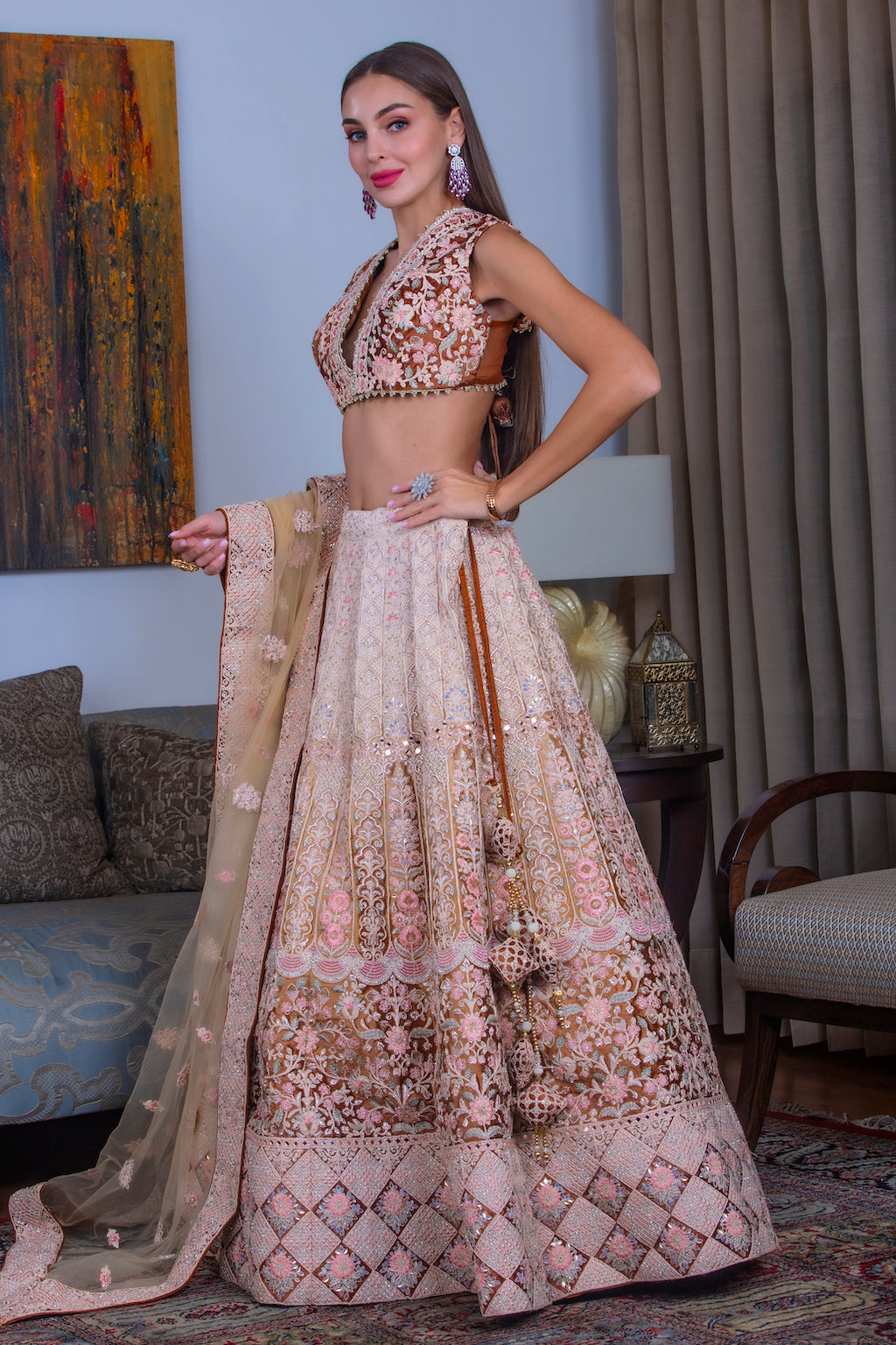 Beige and Brown Ombre Lehenga
