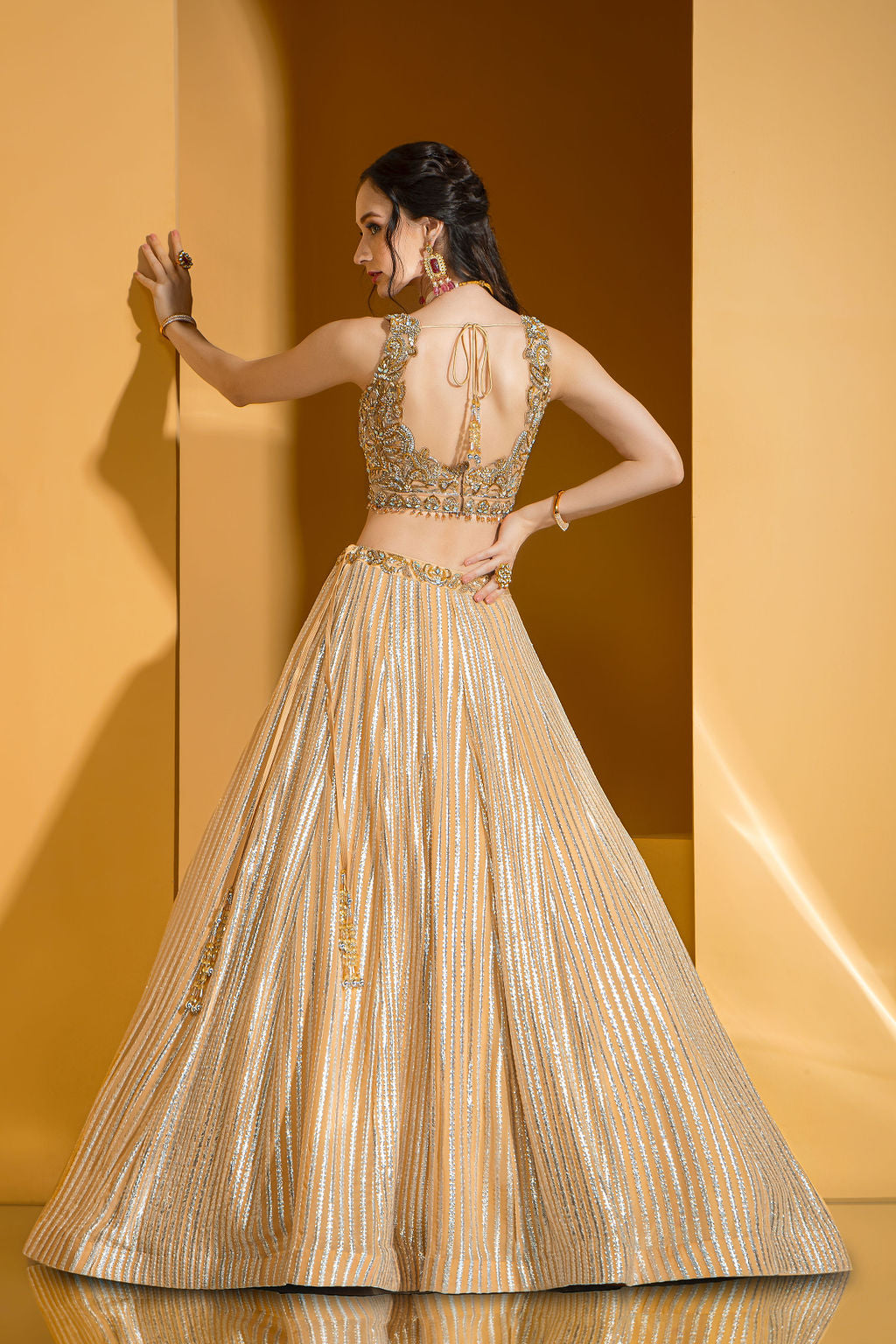 Golden enbroidered top with Skirt