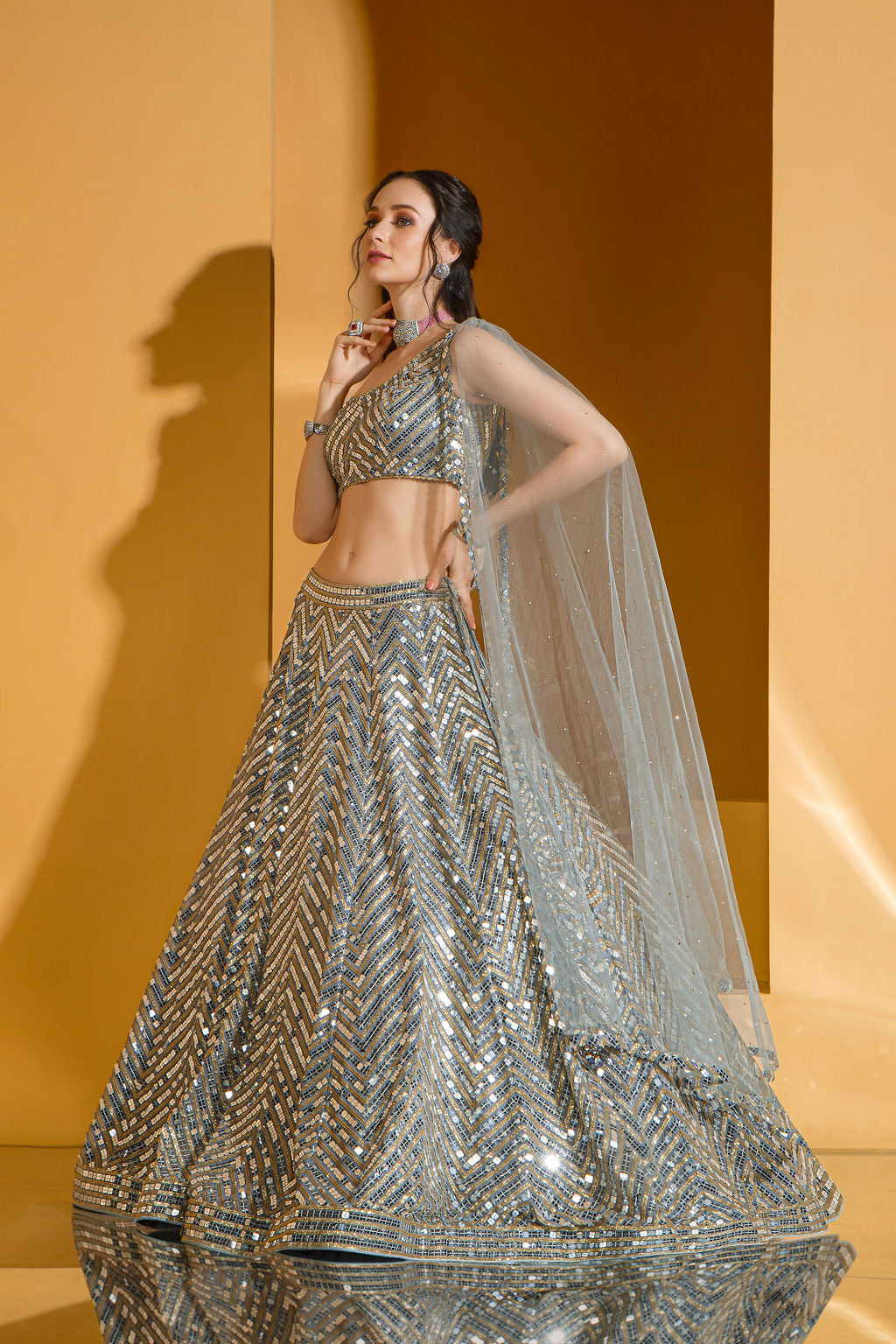 Grey one shoulder top and Skirt