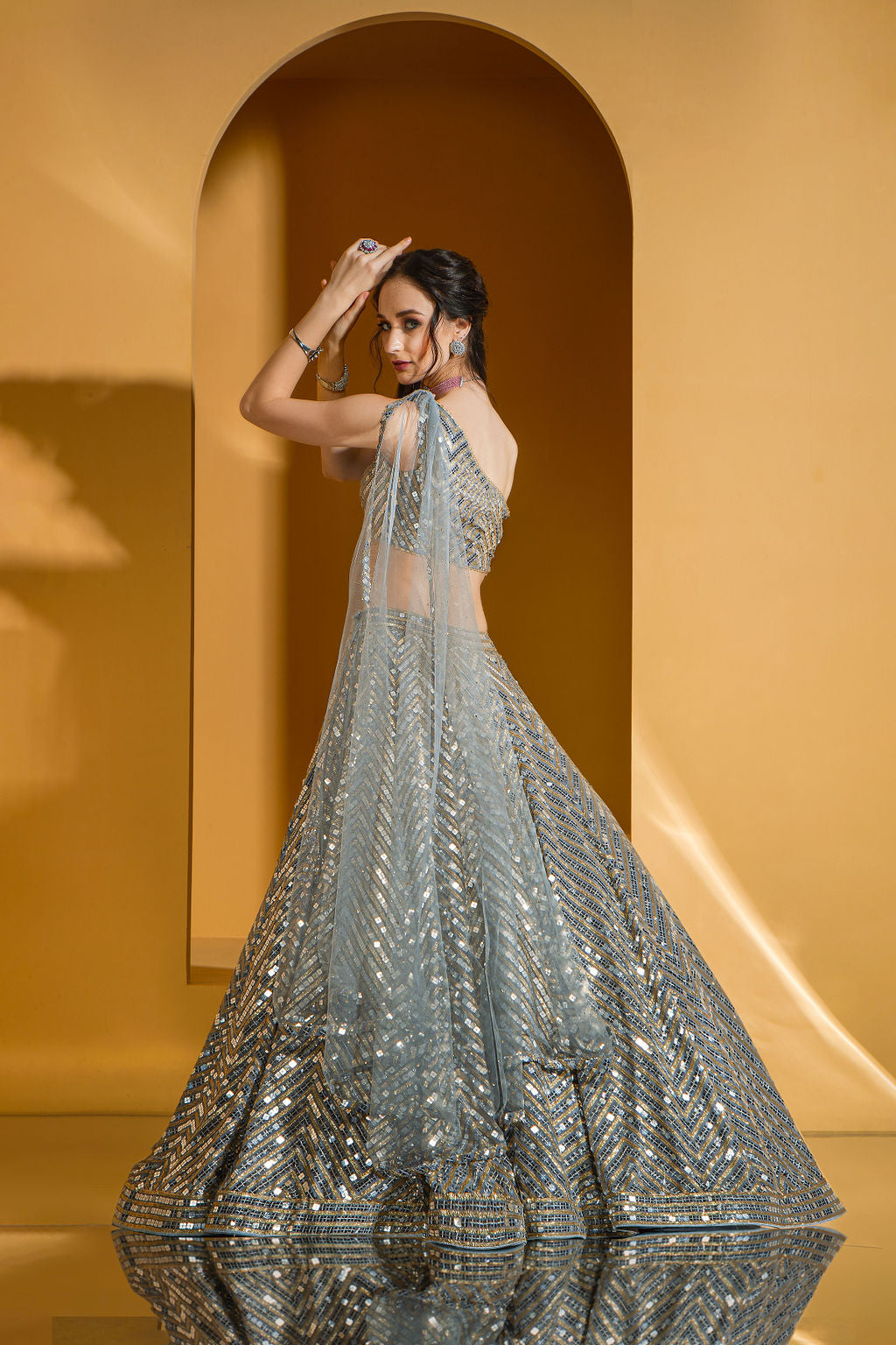 Grey one shoulder top and Skirt