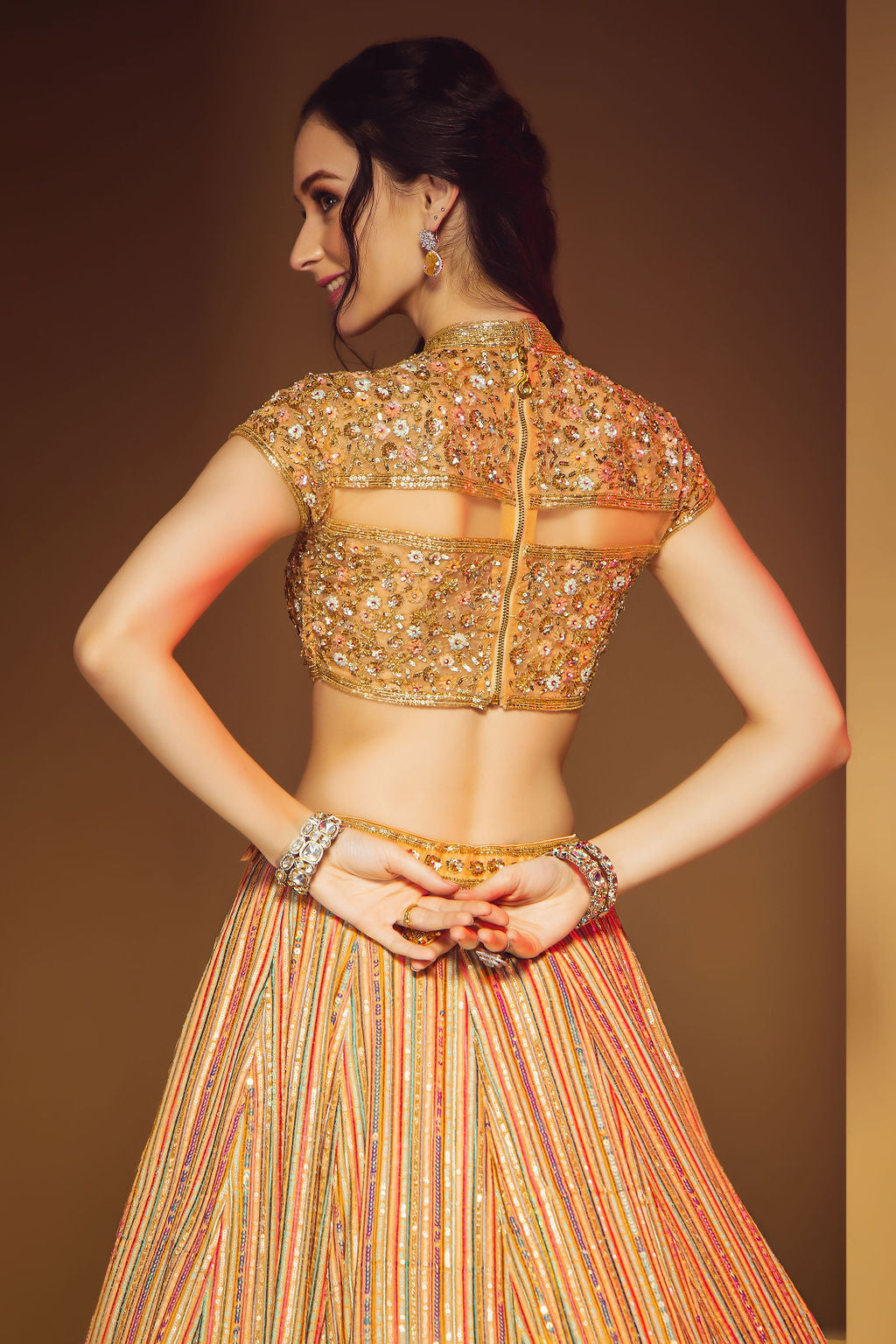 Peach Top with Multicolor Skirt