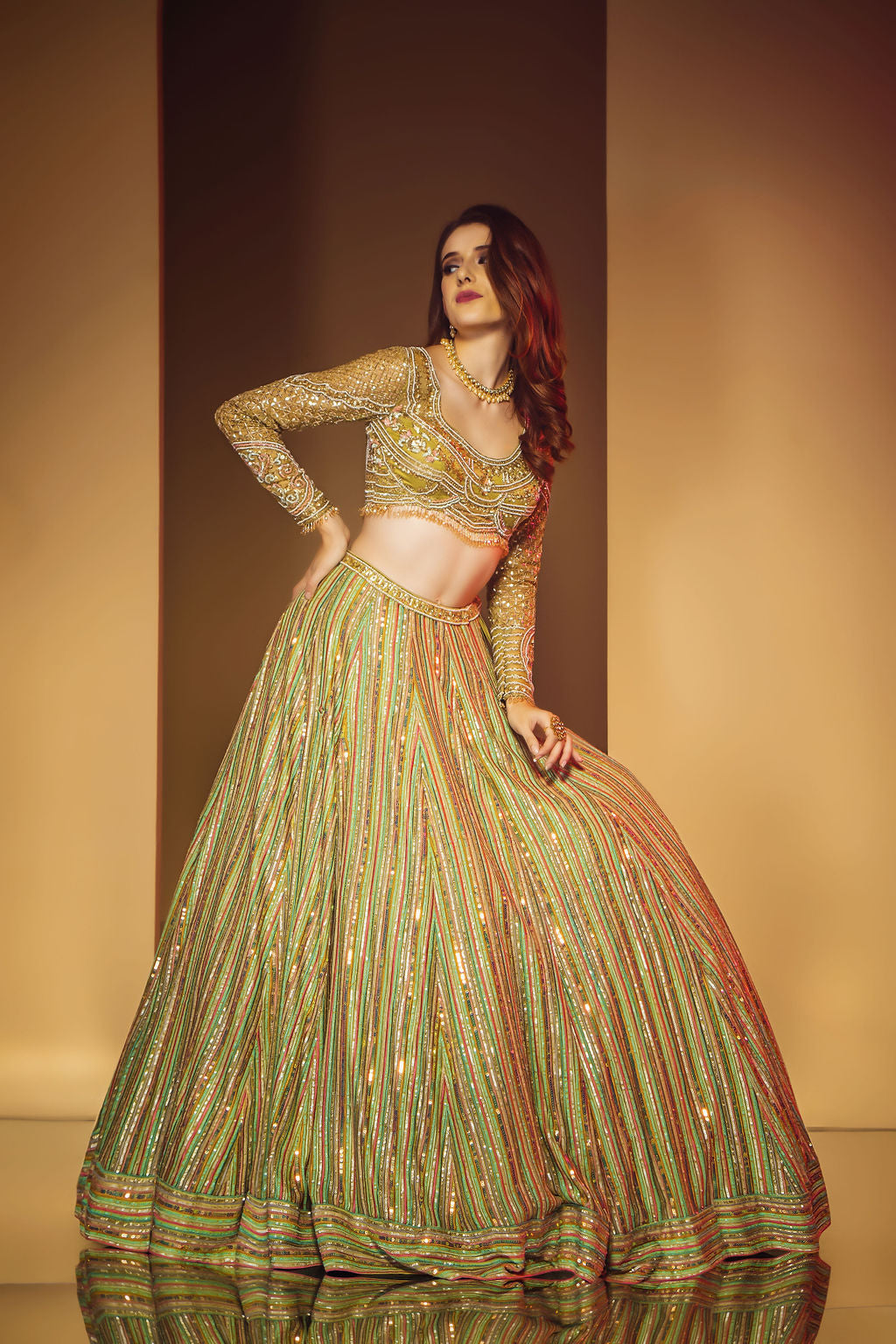 Pista color Top with stripe Multicolor Skirt