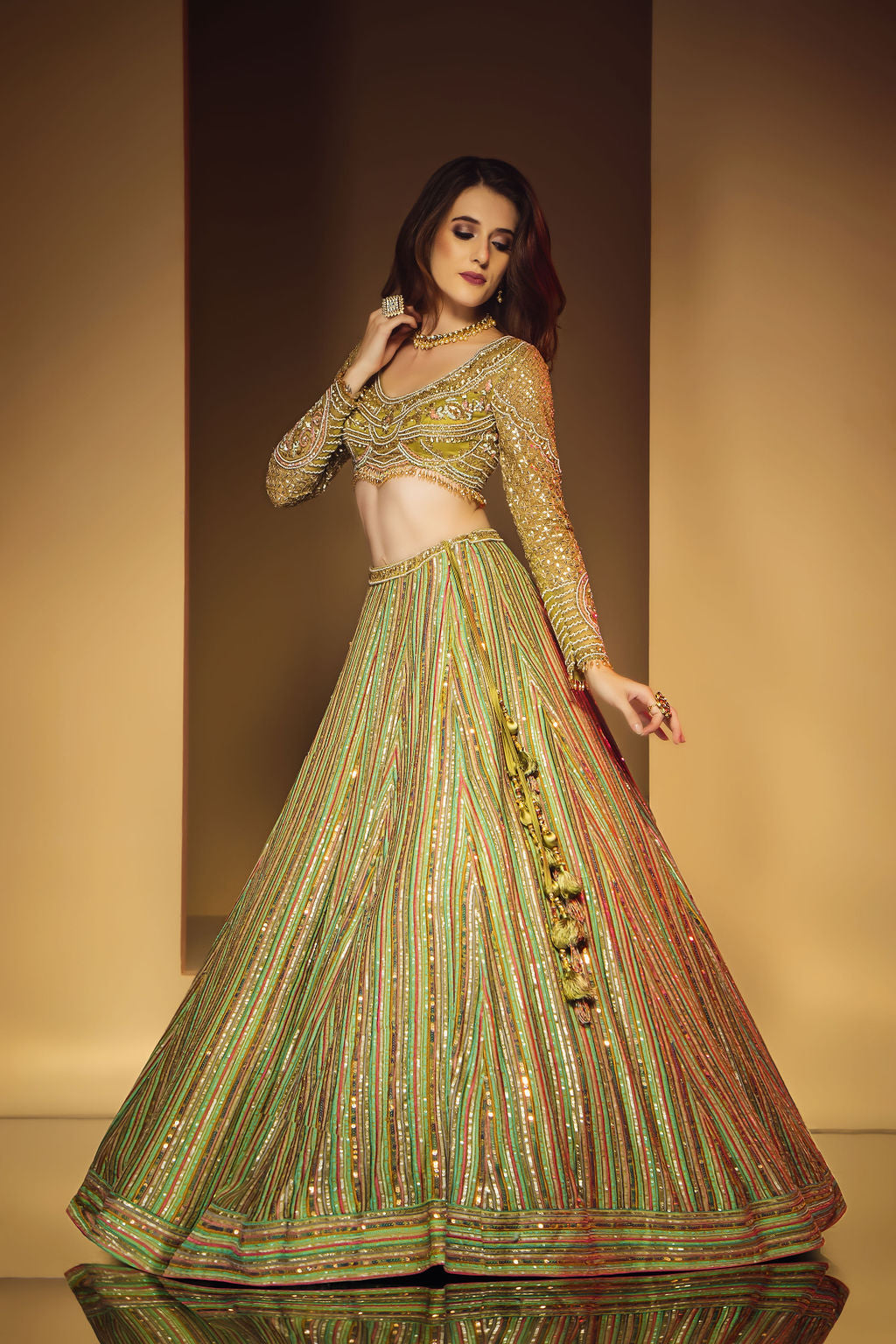 Pista color Top with stripe Multicolor Skirt
