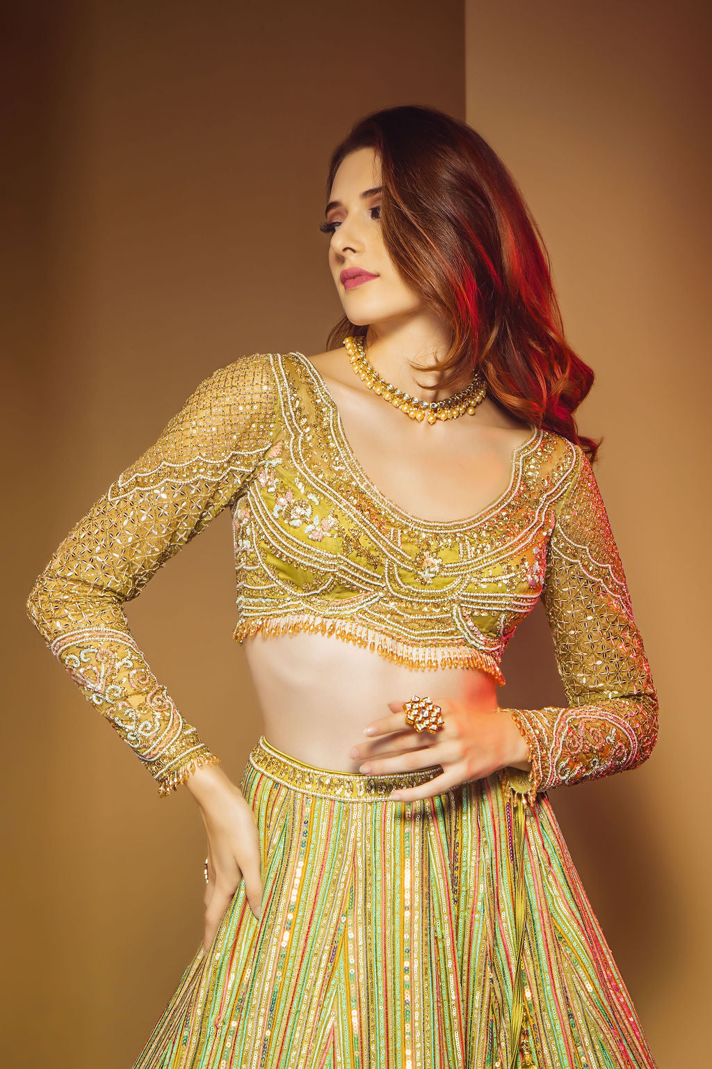 Pista color Top with stripe Multicolor Skirt