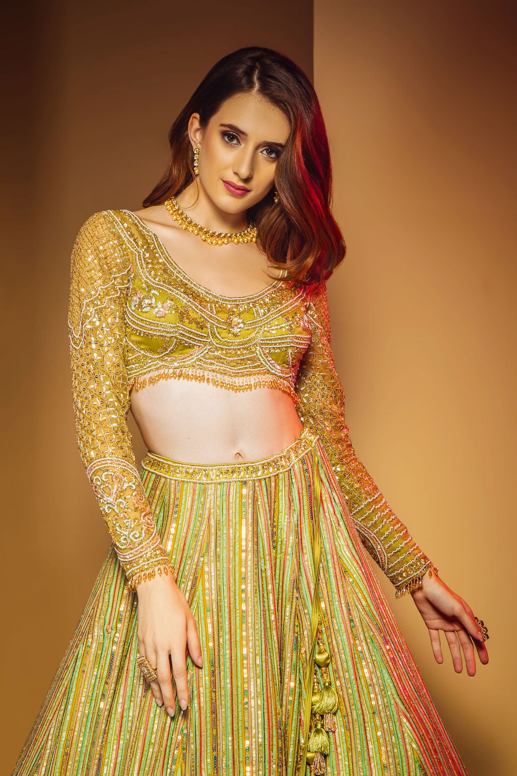 Pista color Top with stripe Multicolor Skirt