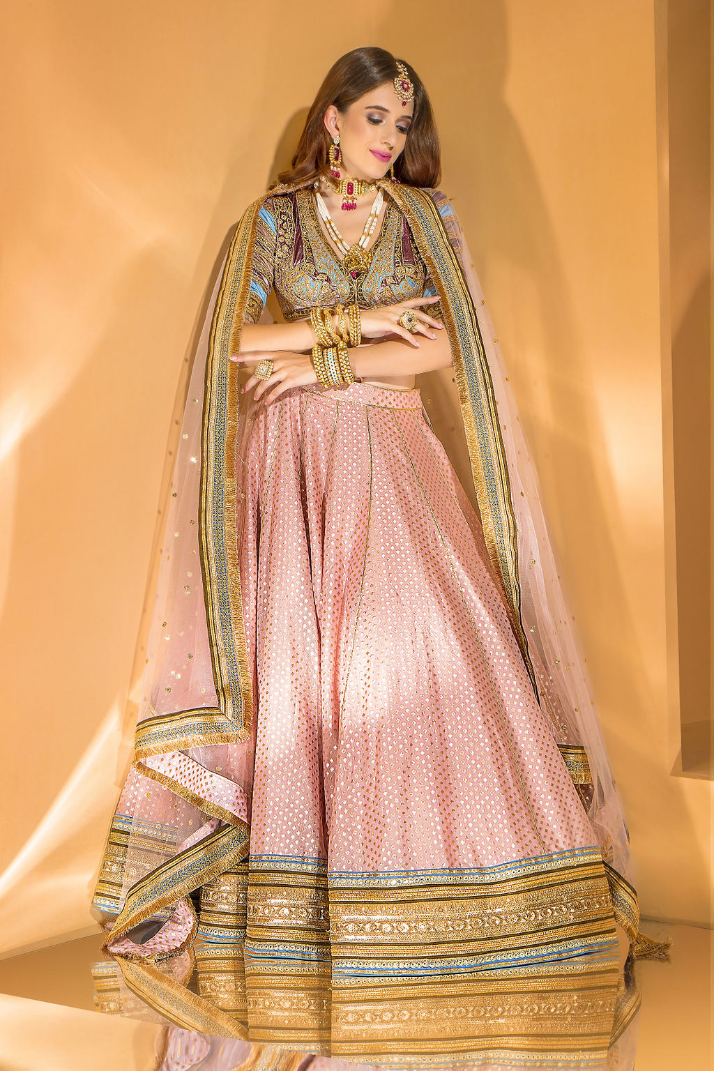 Velvet Blouse with Chanderi Booti skirt