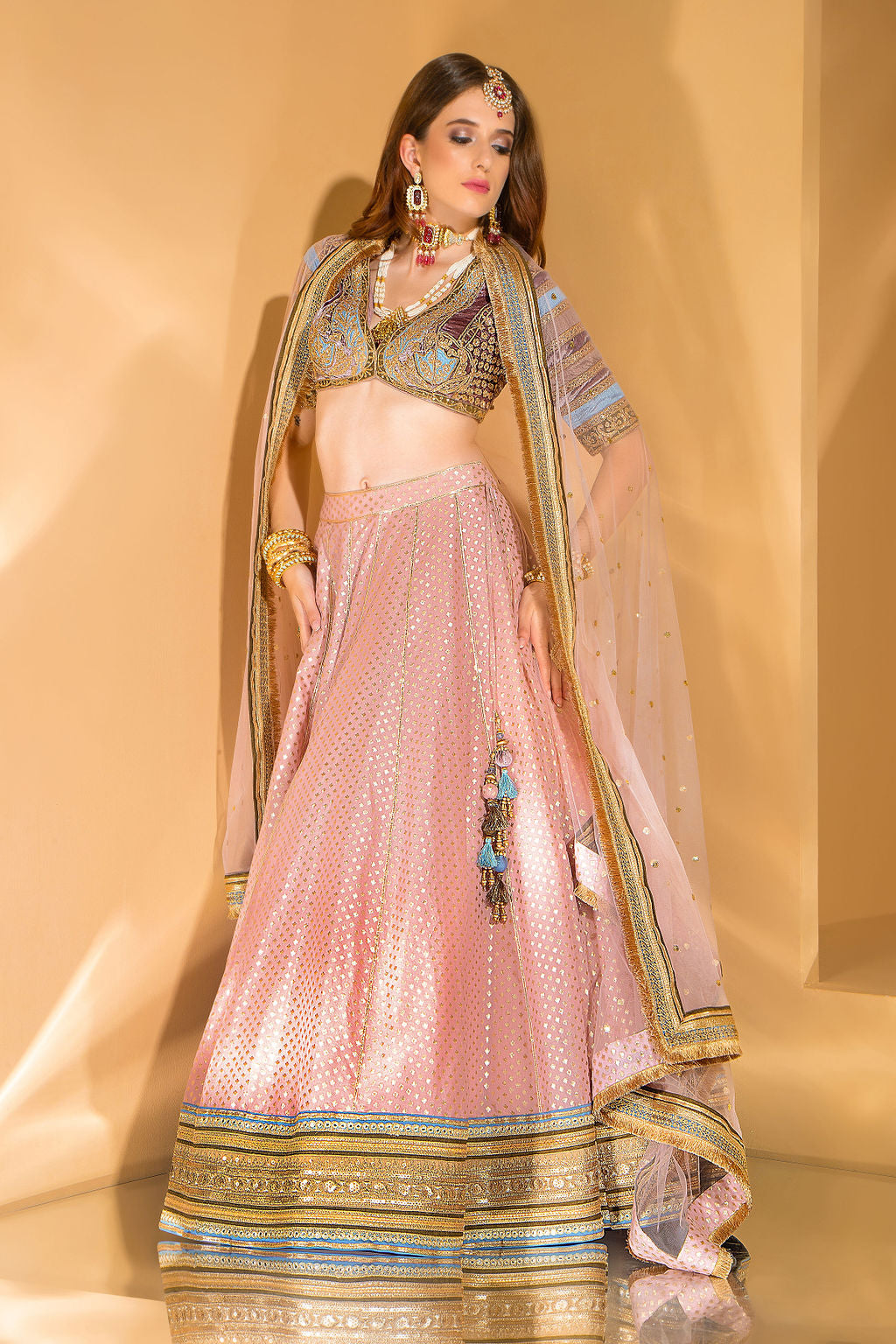 Velvet Blouse with Chanderi Booti skirt