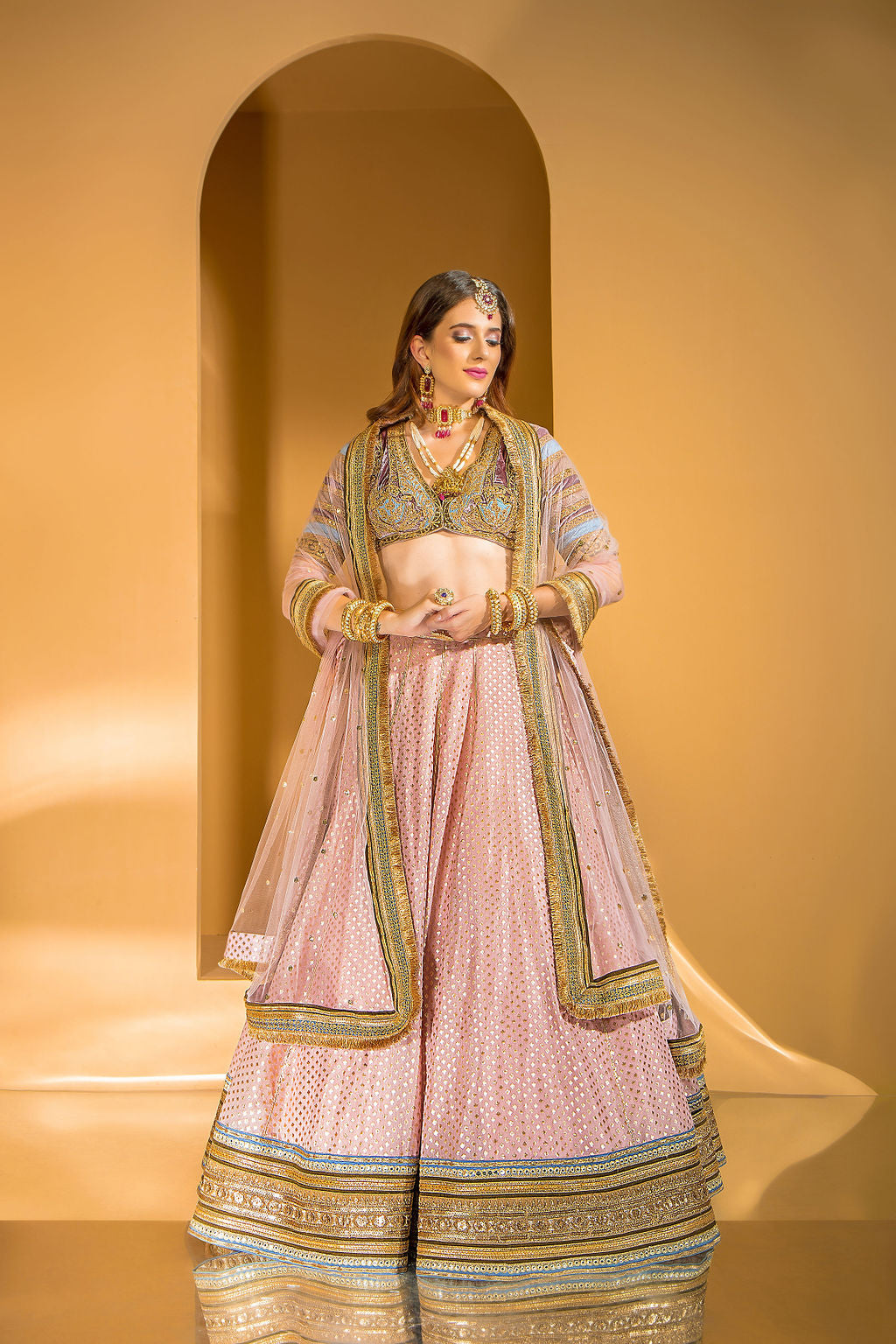 Velvet Blouse with Chanderi Booti skirt