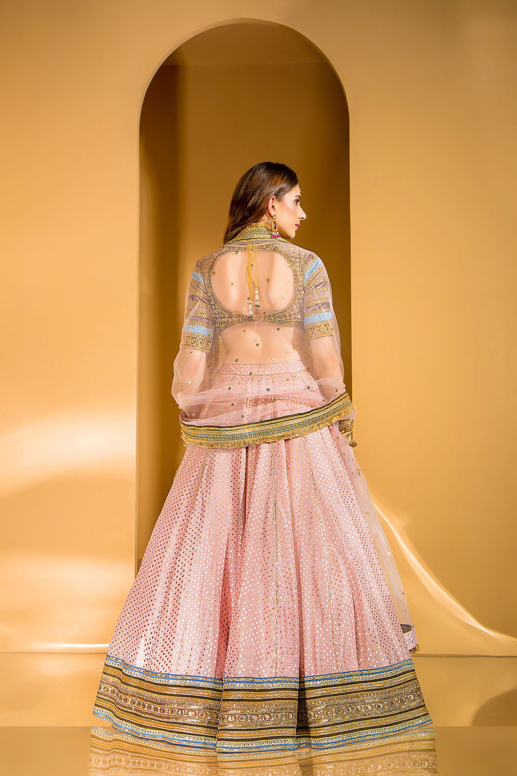Velvet Blouse with Chanderi Booti skirt