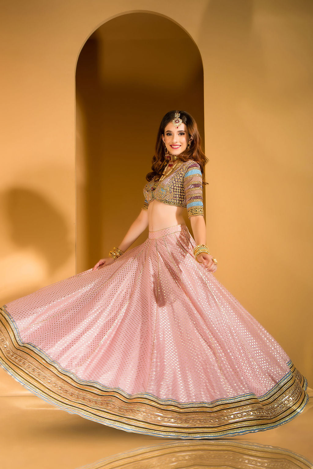 Velvet Blouse with Chanderi Booti skirt