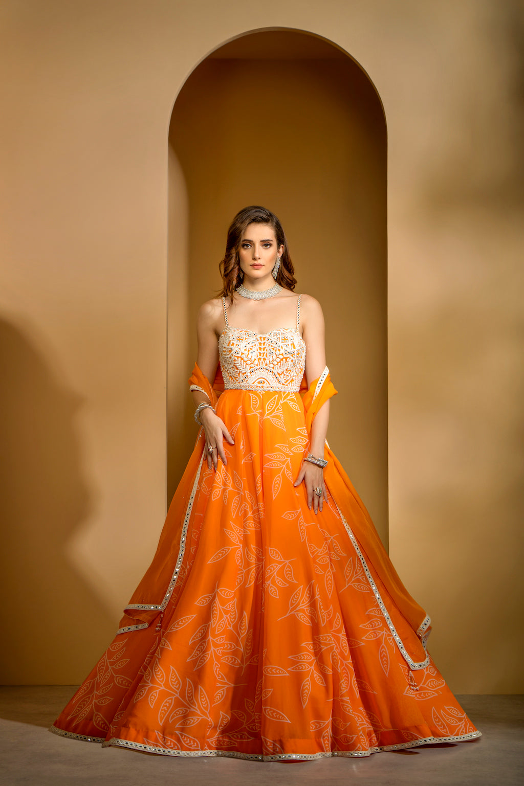 Printed Orange Gown