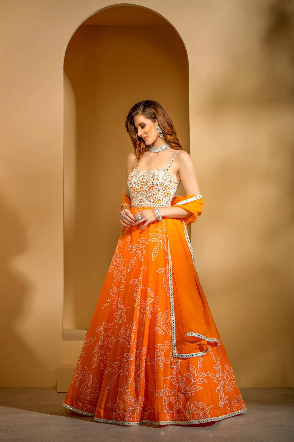 Printed Orange Gown