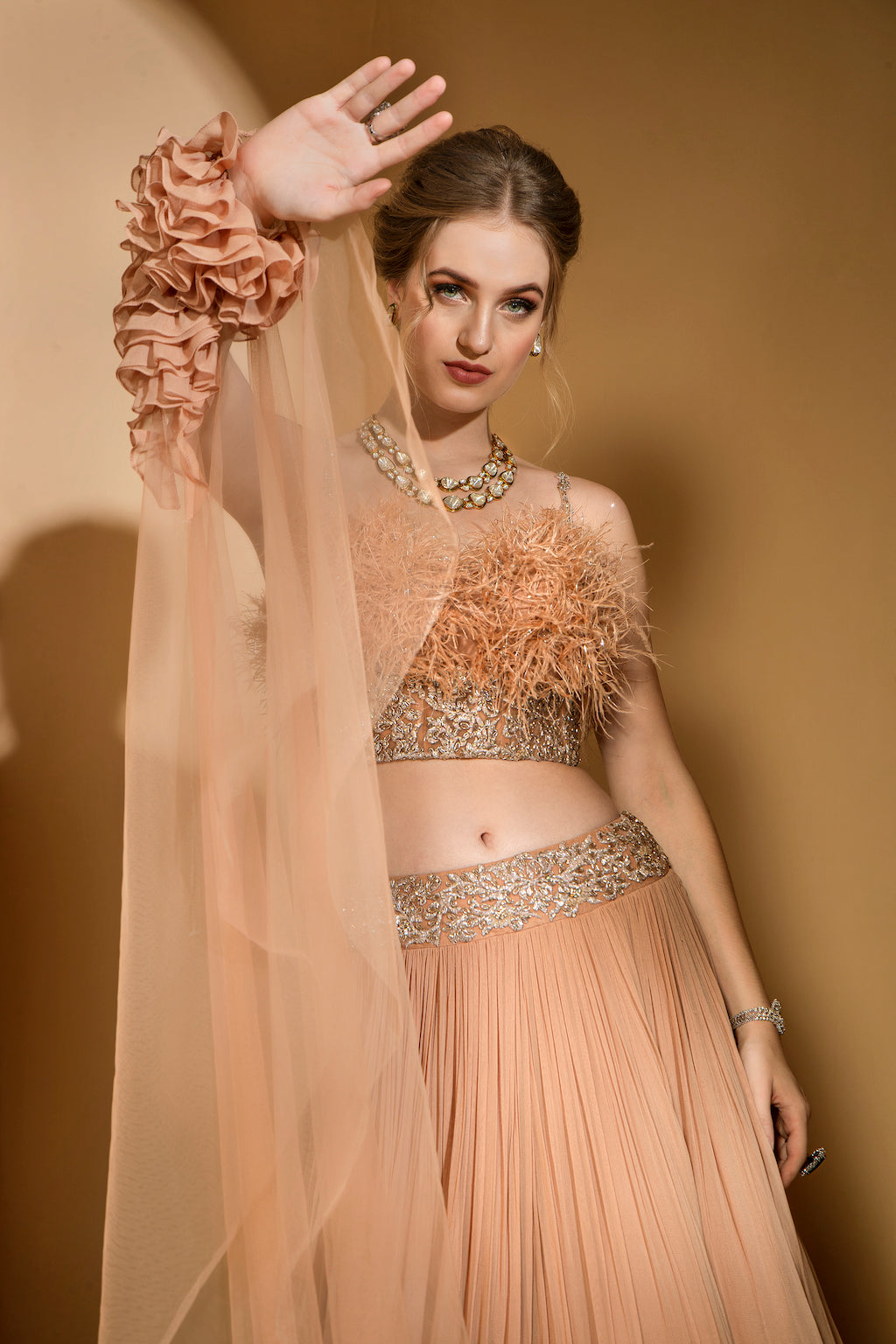 Feather top with skirt and scarf