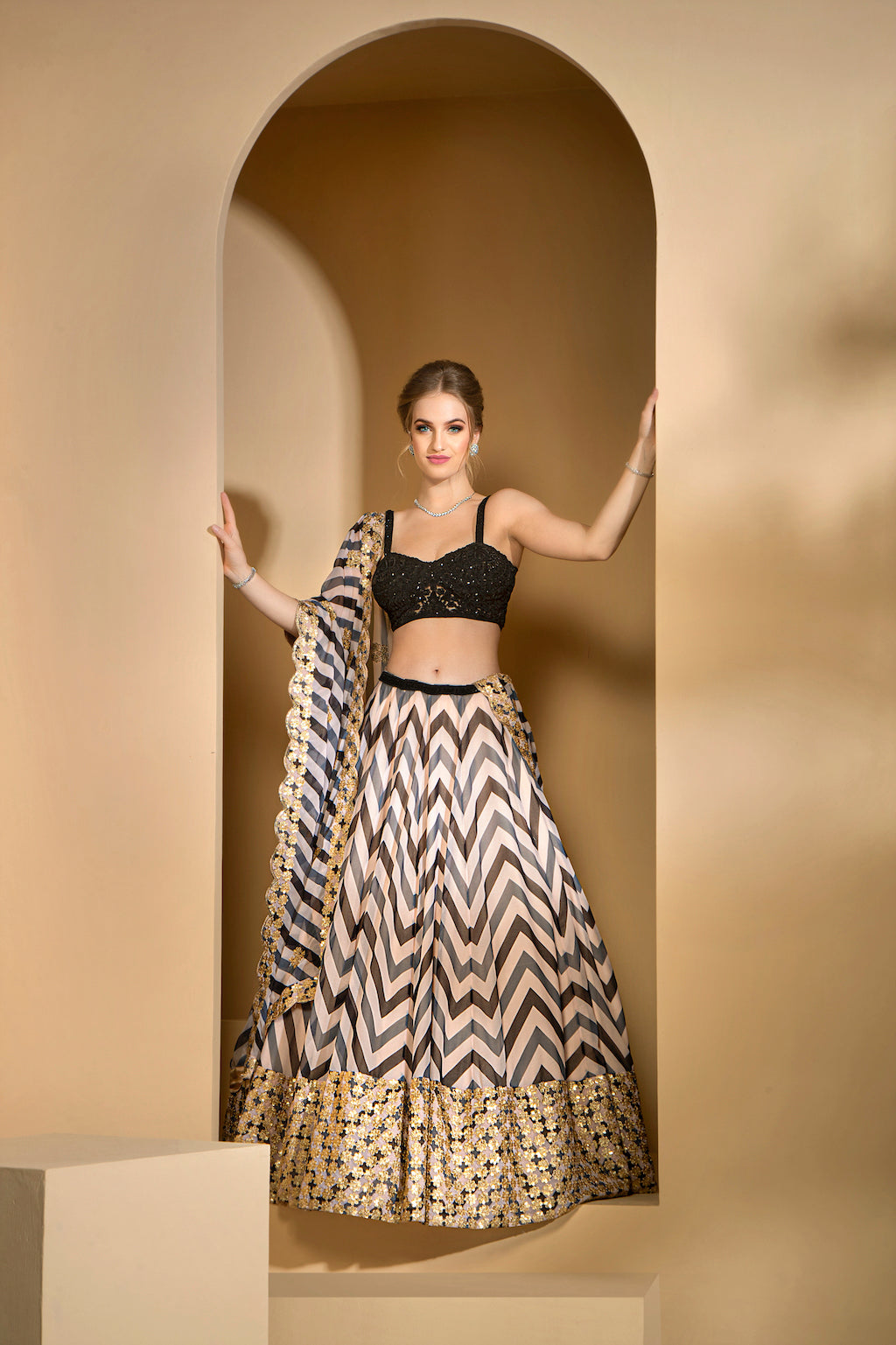 Black embroidered top with skirt and dupatta