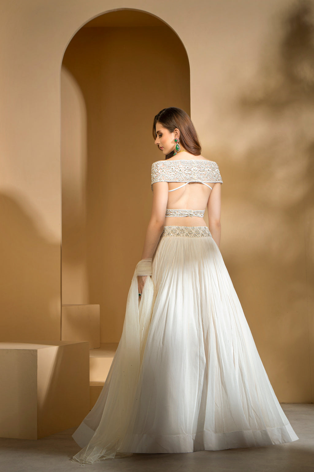 Ivory Embroidered top with skirt and scarf