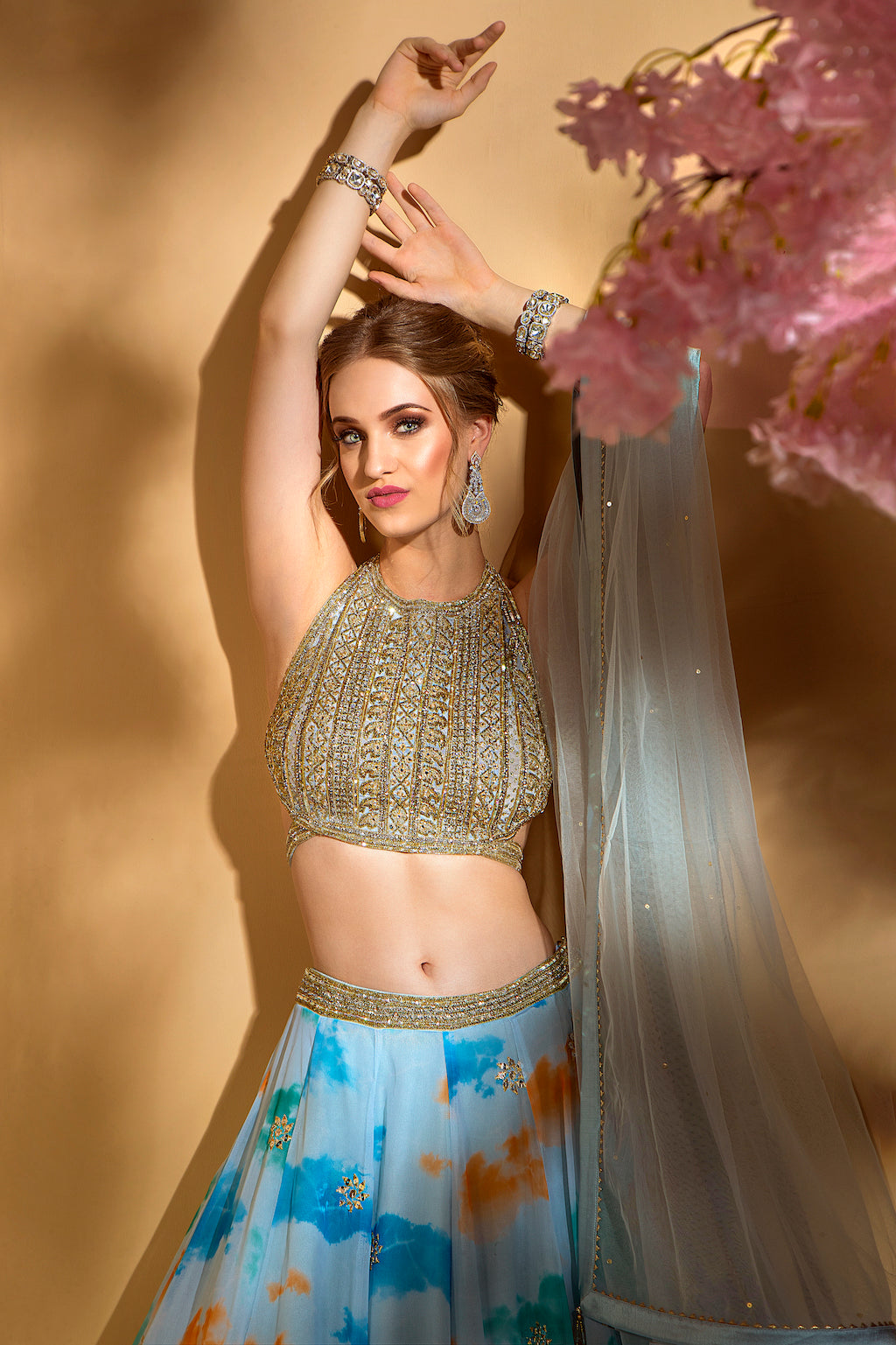 Halter top with printed skirt