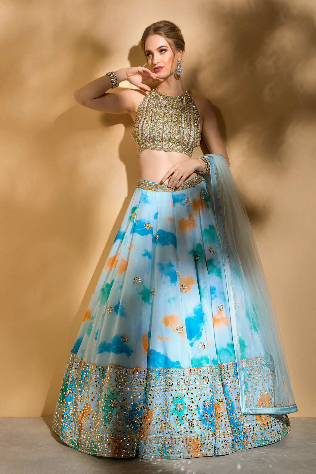 Halter top with printed skirt