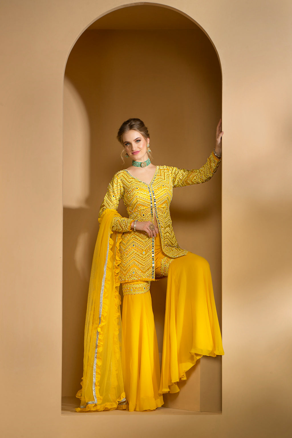 Yellow Peplum with Gharara