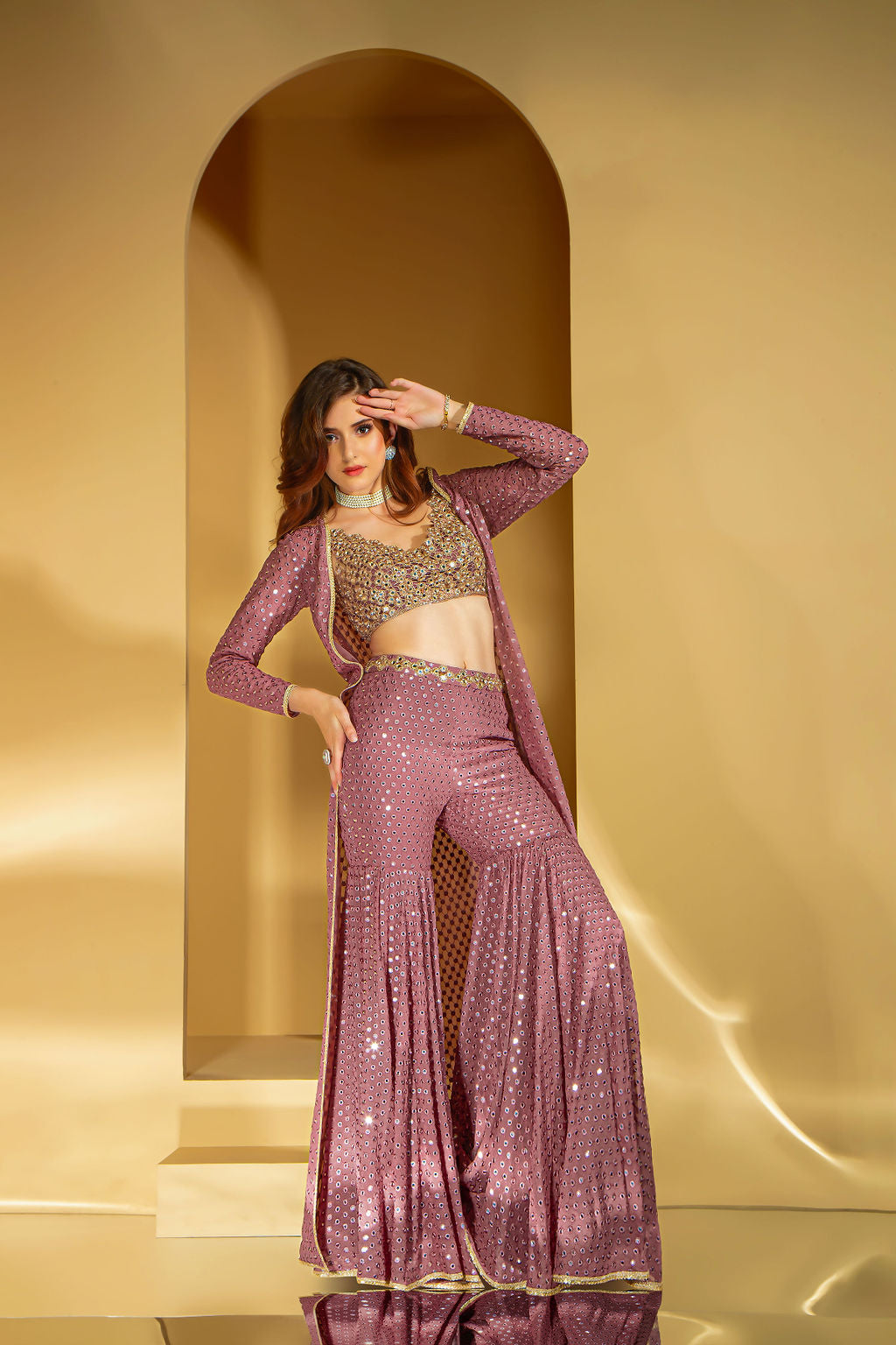 Gharara with embroidered top and matching Jacket