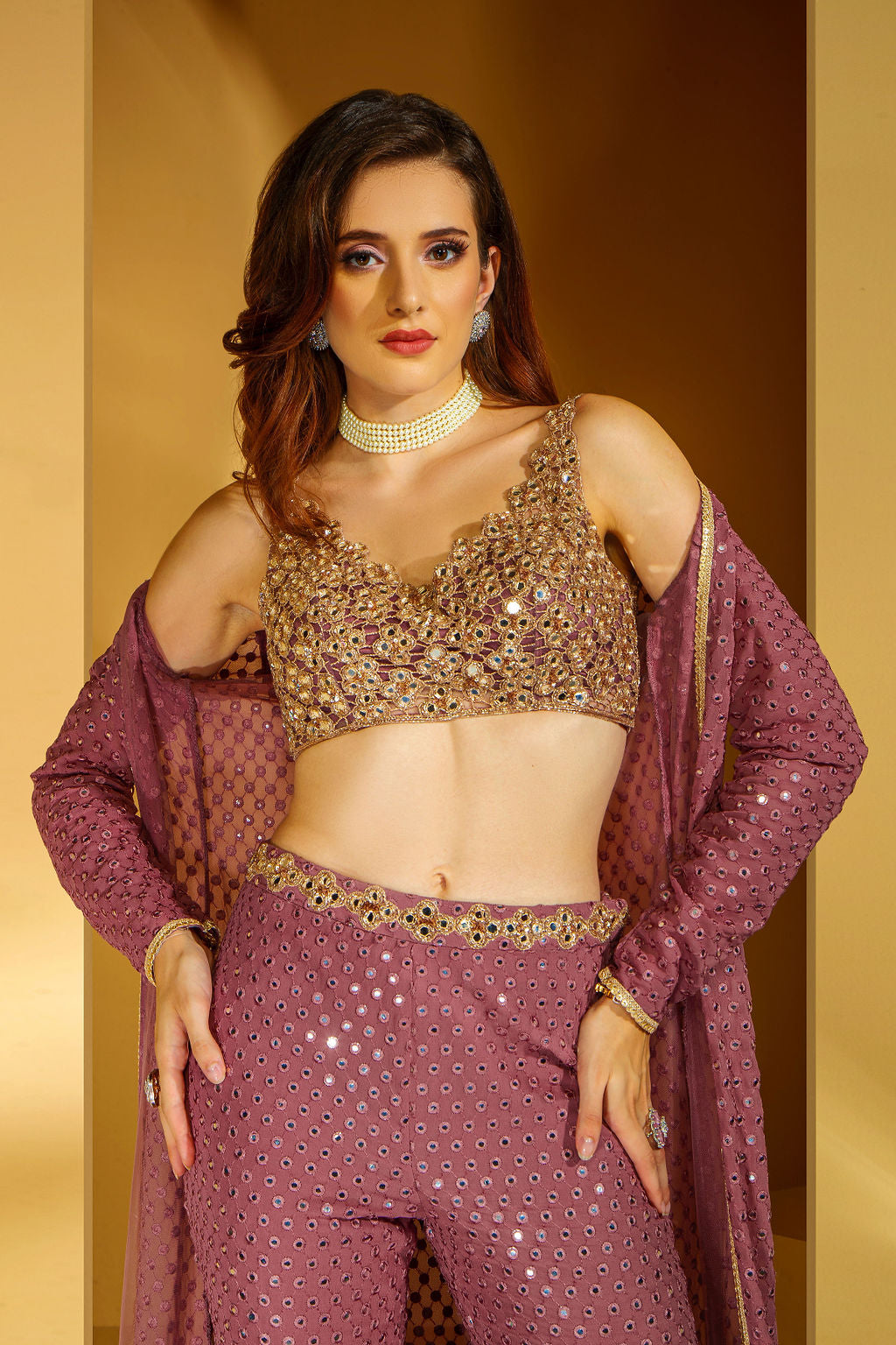 Gharara with embroidered top and matching Jacket