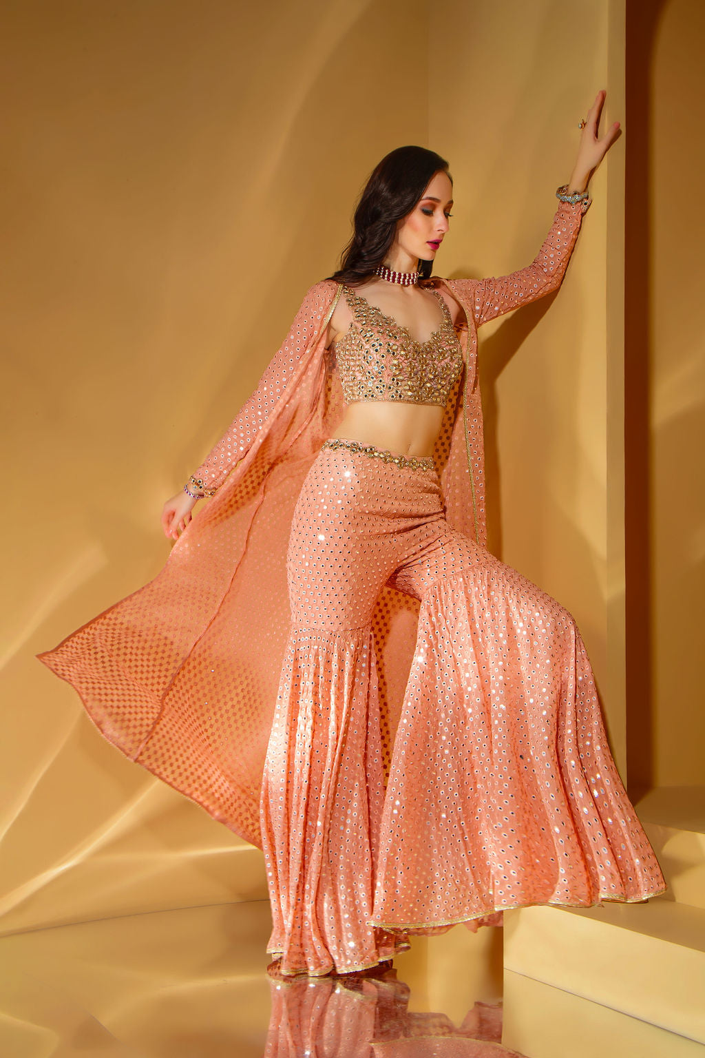 Embroidered top Gharara and matching Jacket