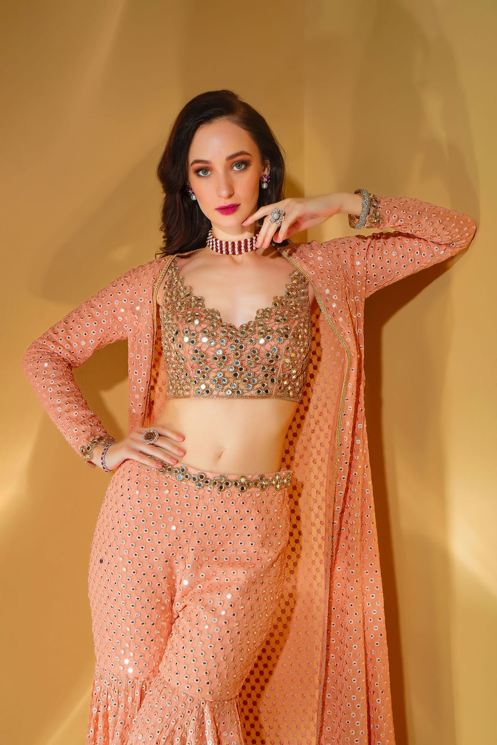 Embroidered top Gharara and matching Jacket