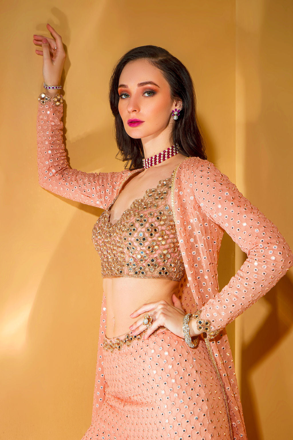 Embroidered top Gharara and matching Jacket