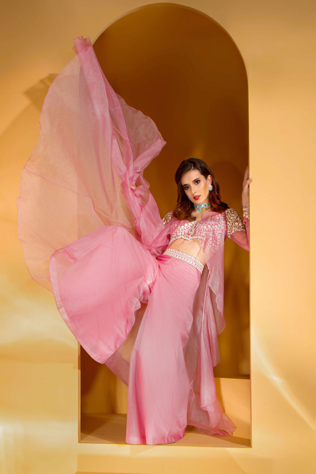 Pink Palazzo with embroidered top with jacket