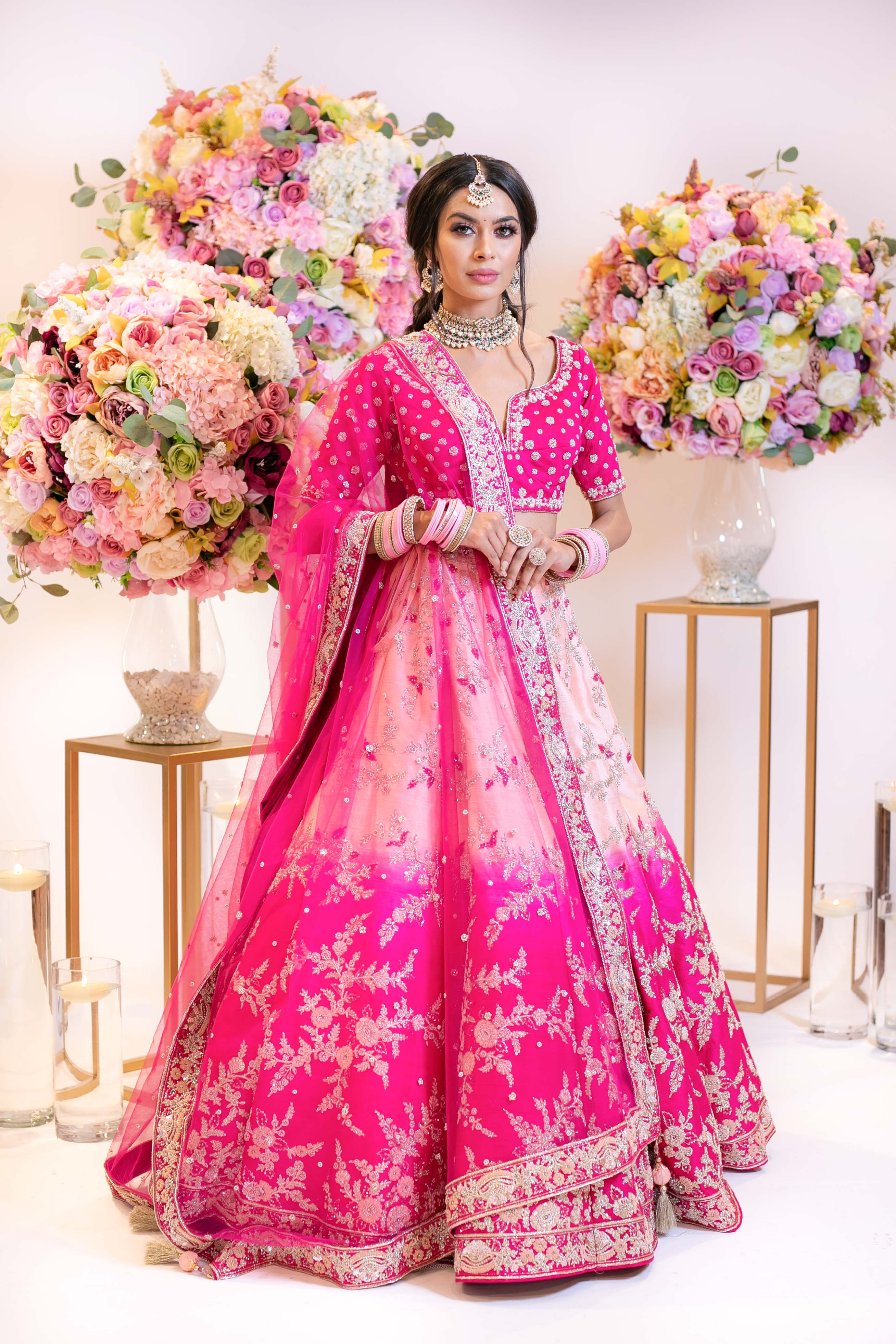 Ombre Bridal with Baby pink to Hot pink skirt