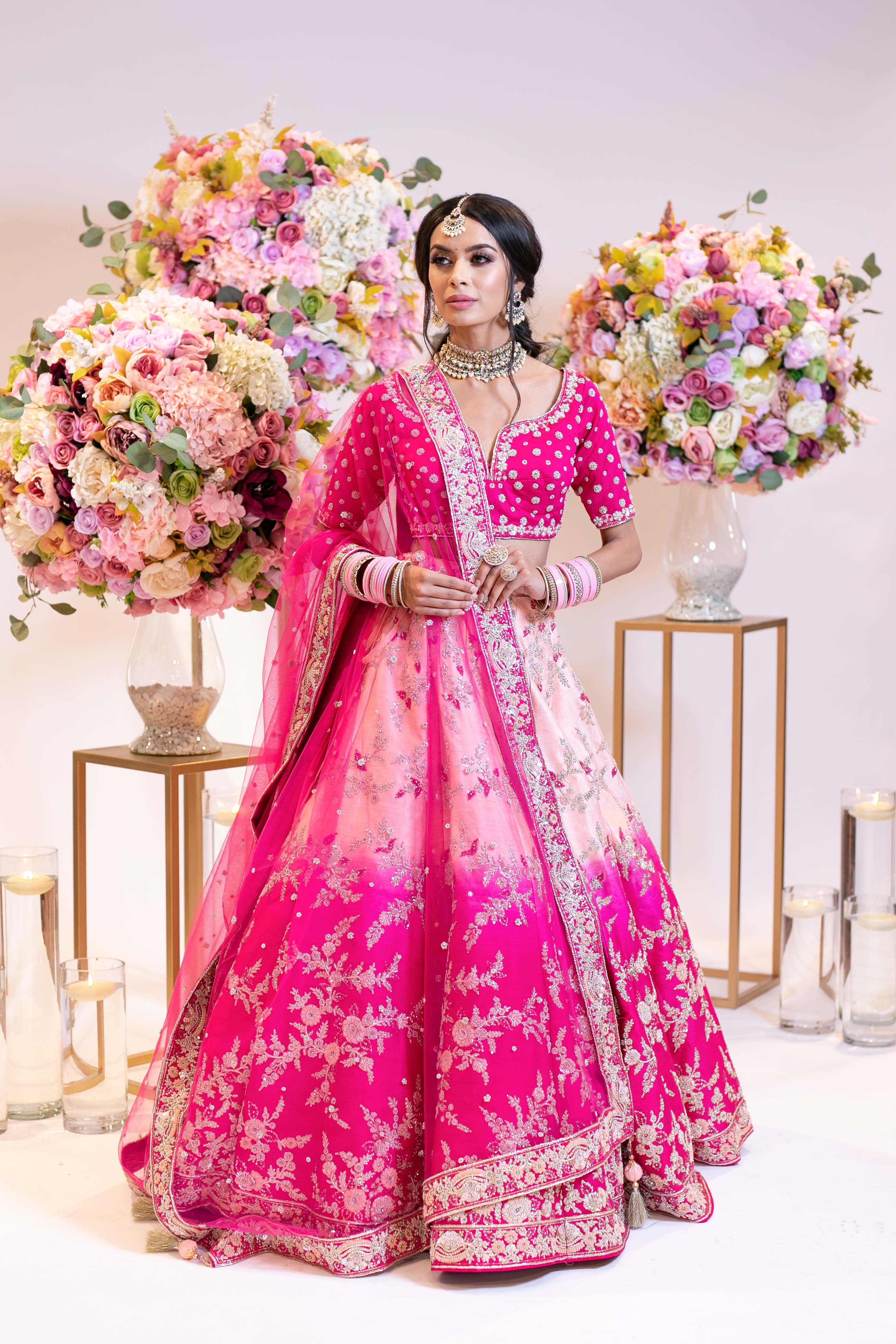 Ombre Bridal with Baby pink to Hot pink skirt