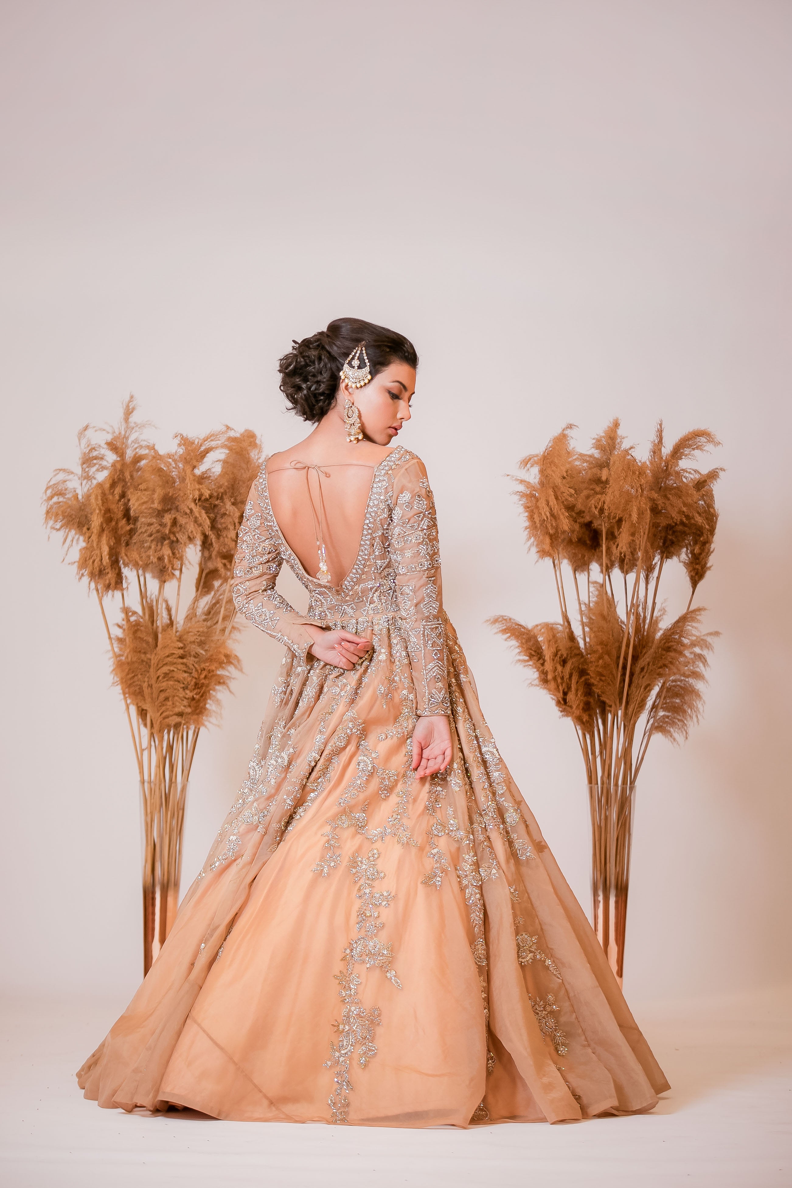 Golden Indo-western Bridal Reception Gown