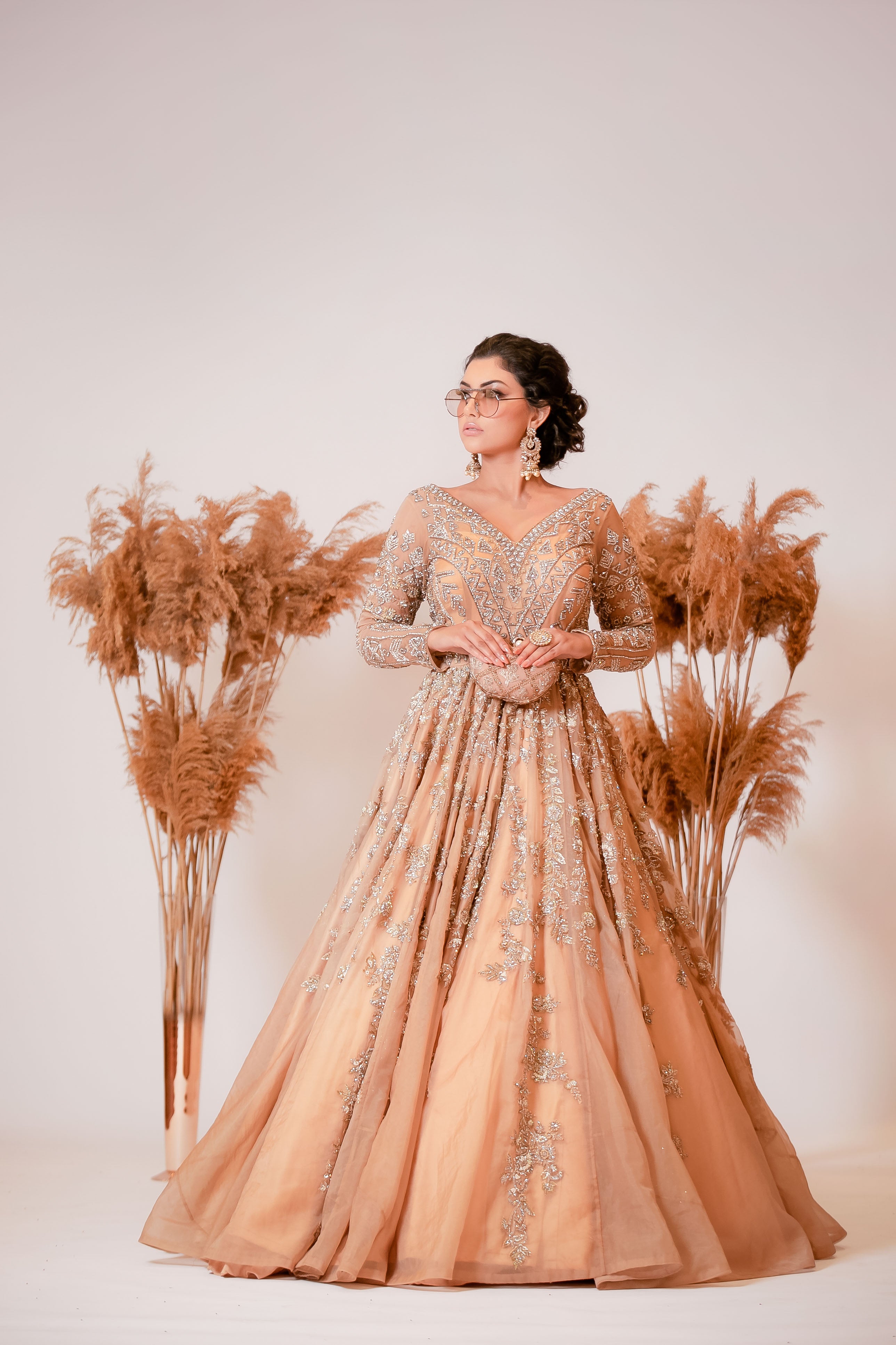 Golden Indo-western Bridal Reception Gown