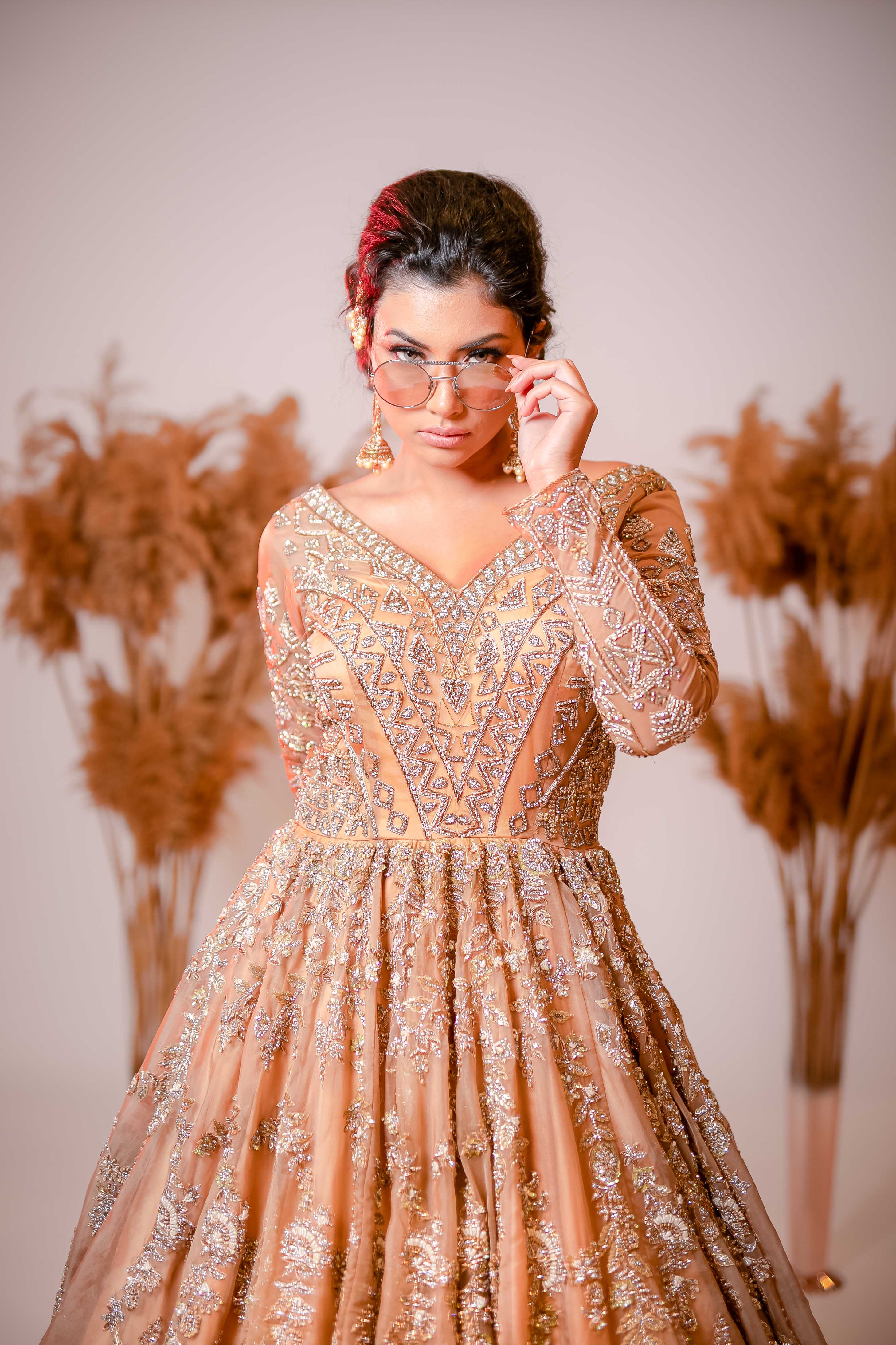 Golden Indo-western Bridal Reception Gown