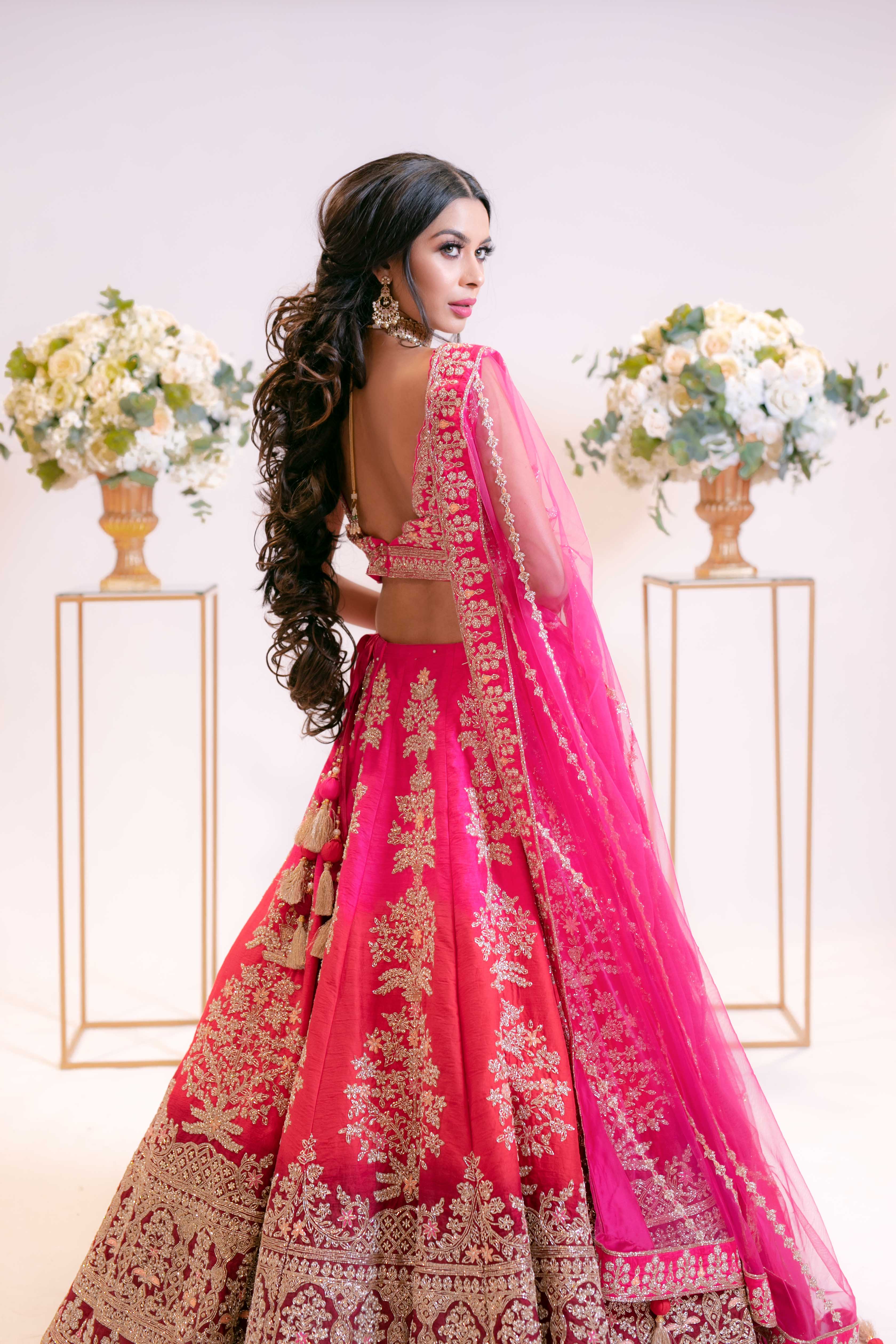 Ombre Bridal Lehenga in Hot Pink to Red Tone