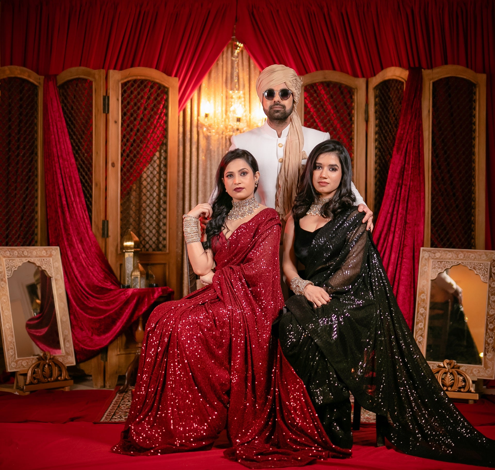 Blood Red Shimmer Sequins Saree