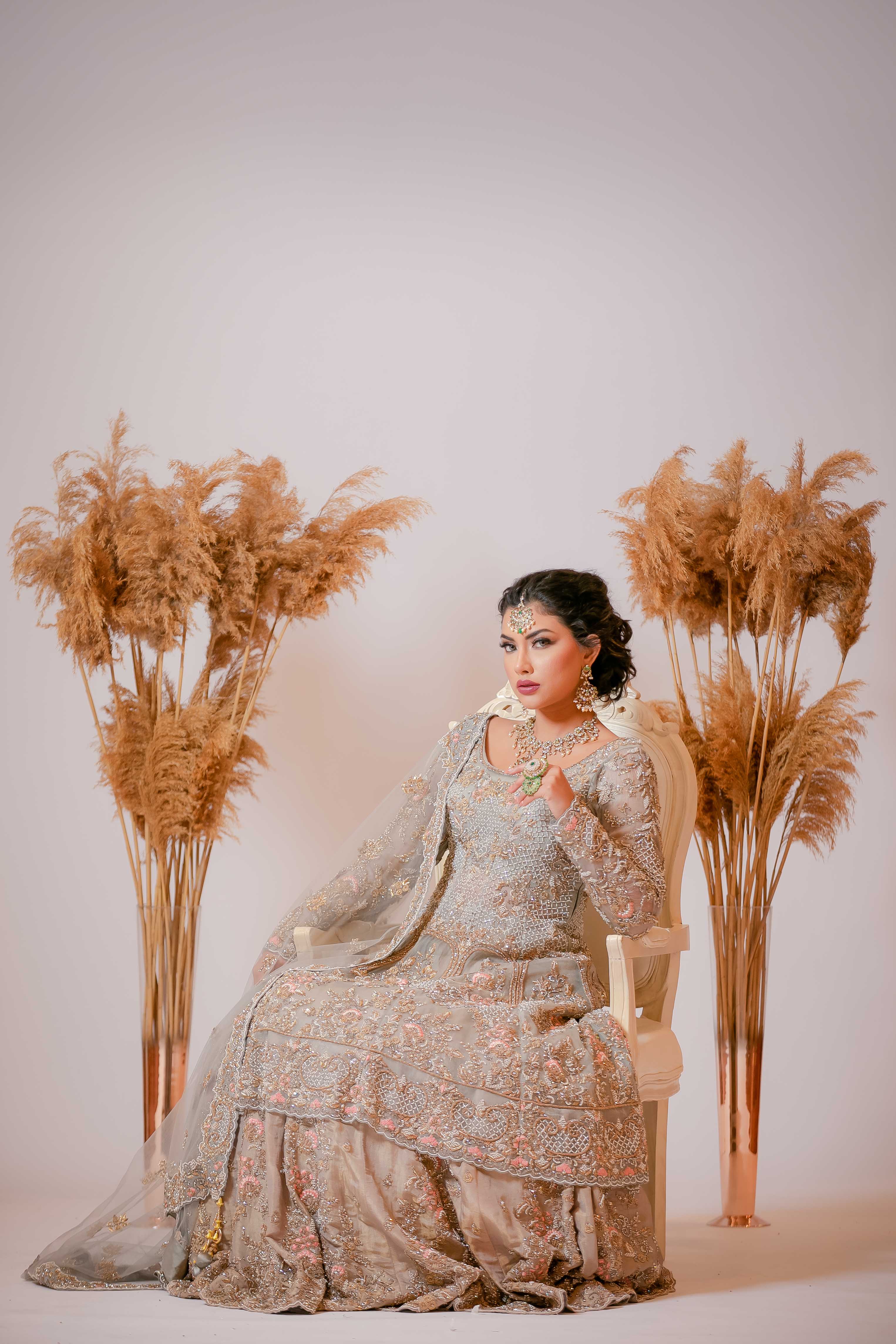 Bridal Grey organza peplum with Tissue silk skirt