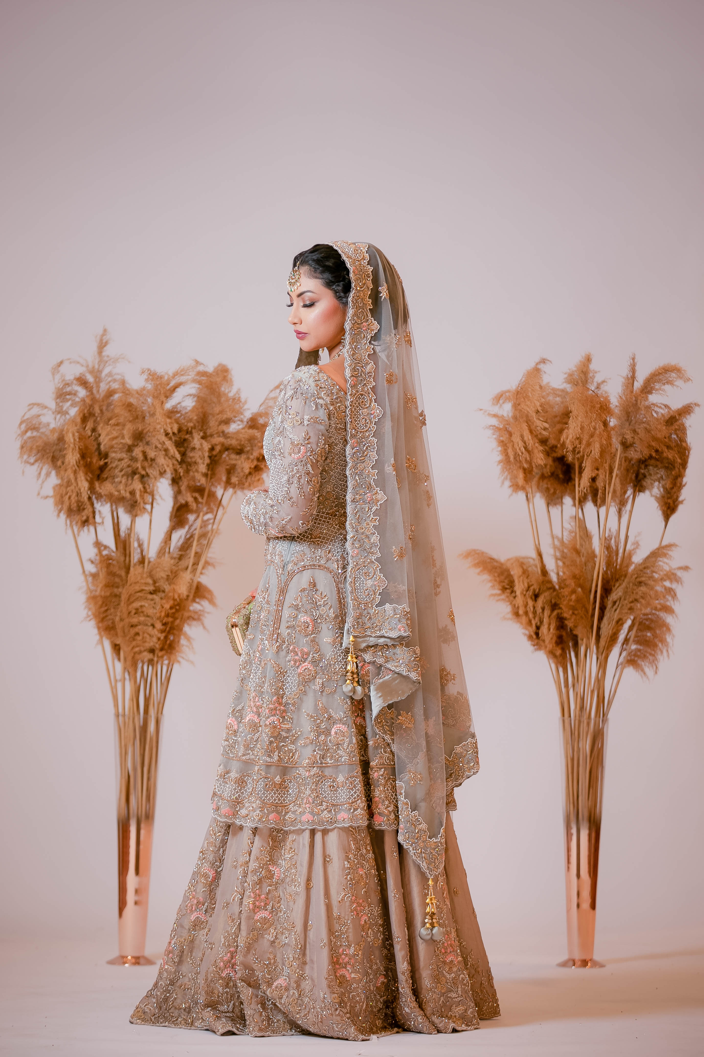 Bridal Grey organza peplum with Tissue silk skirt