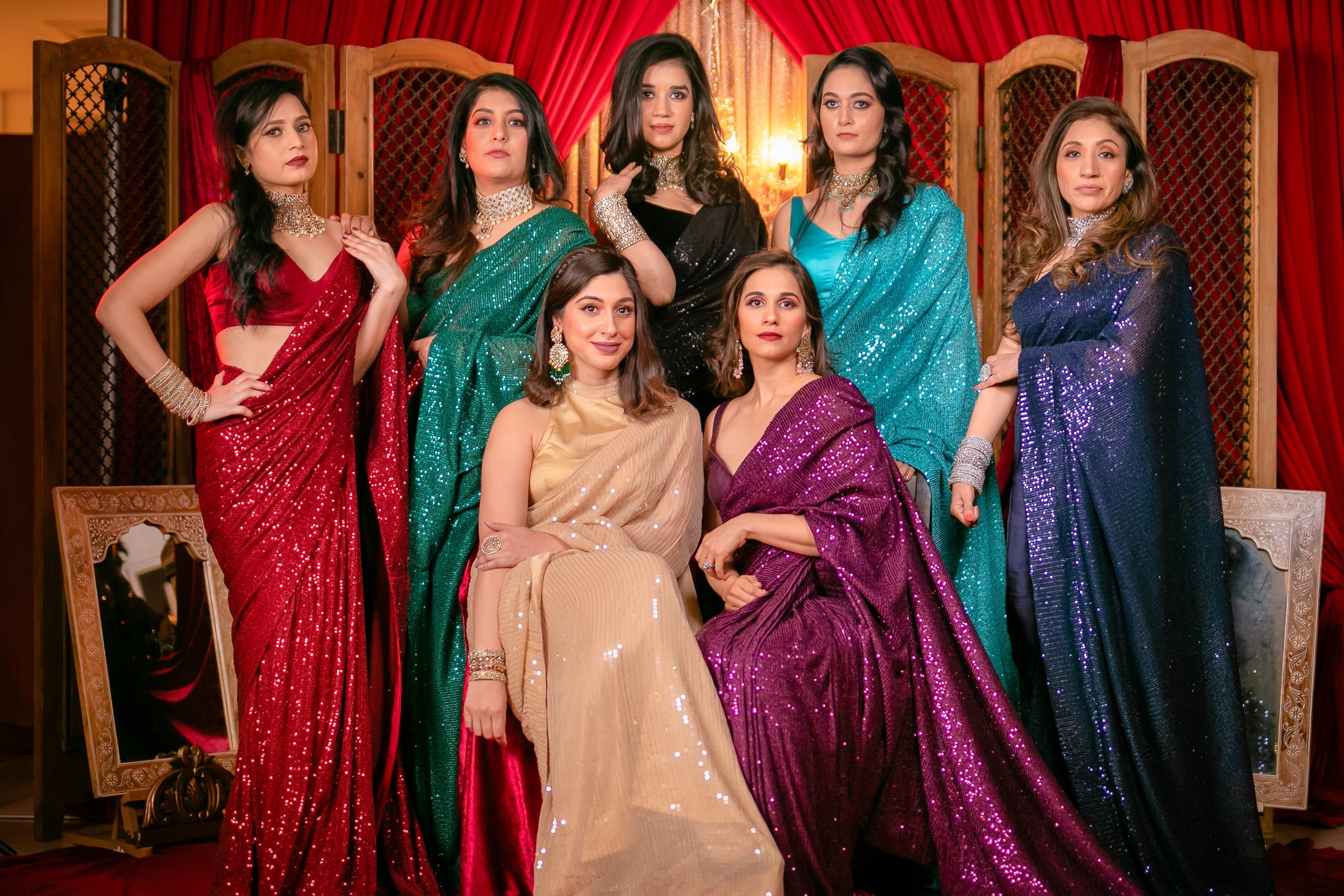 Light golden Shimmer Sequins Saree