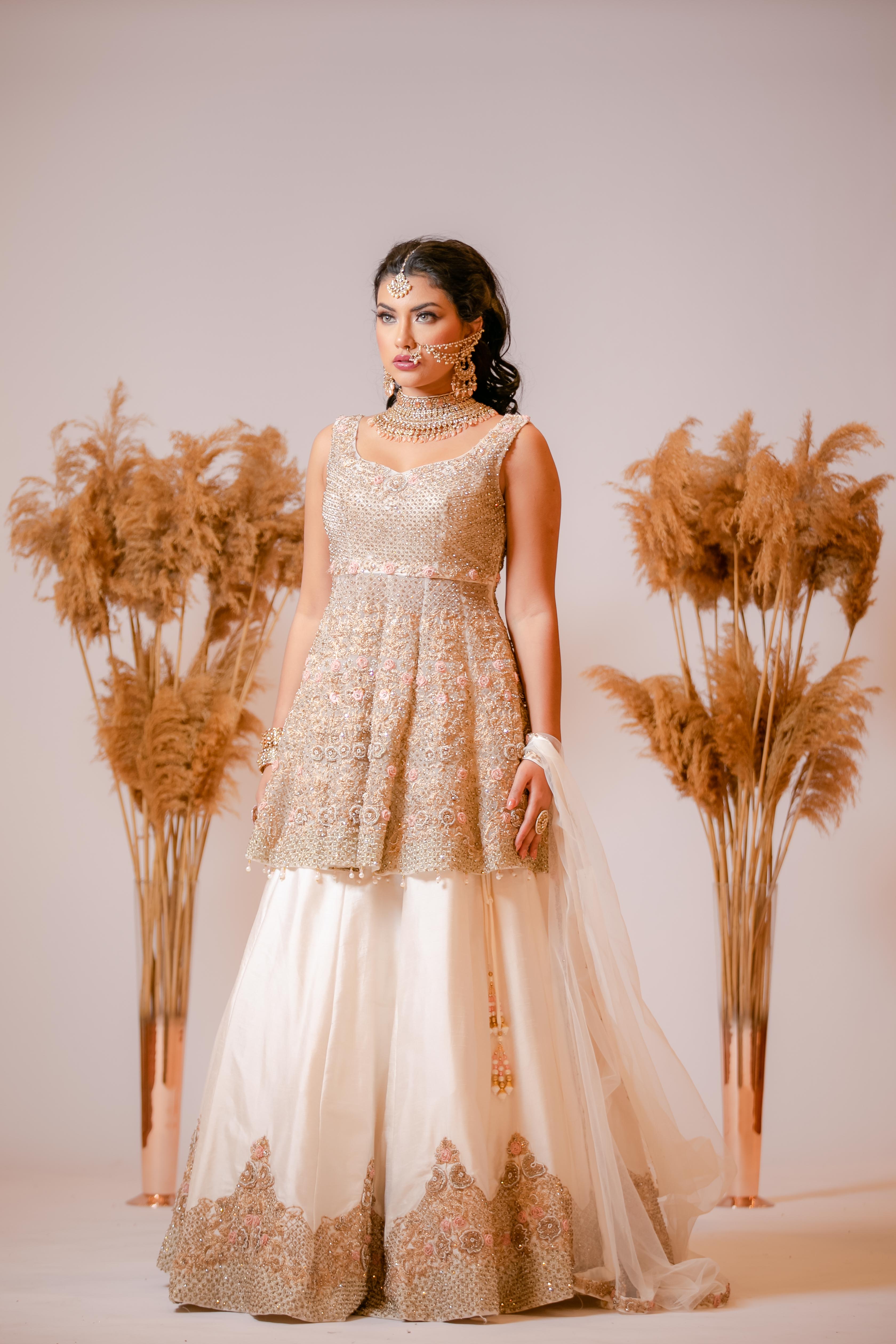 Ivory embroidered Peplum, Skirt and Scarf