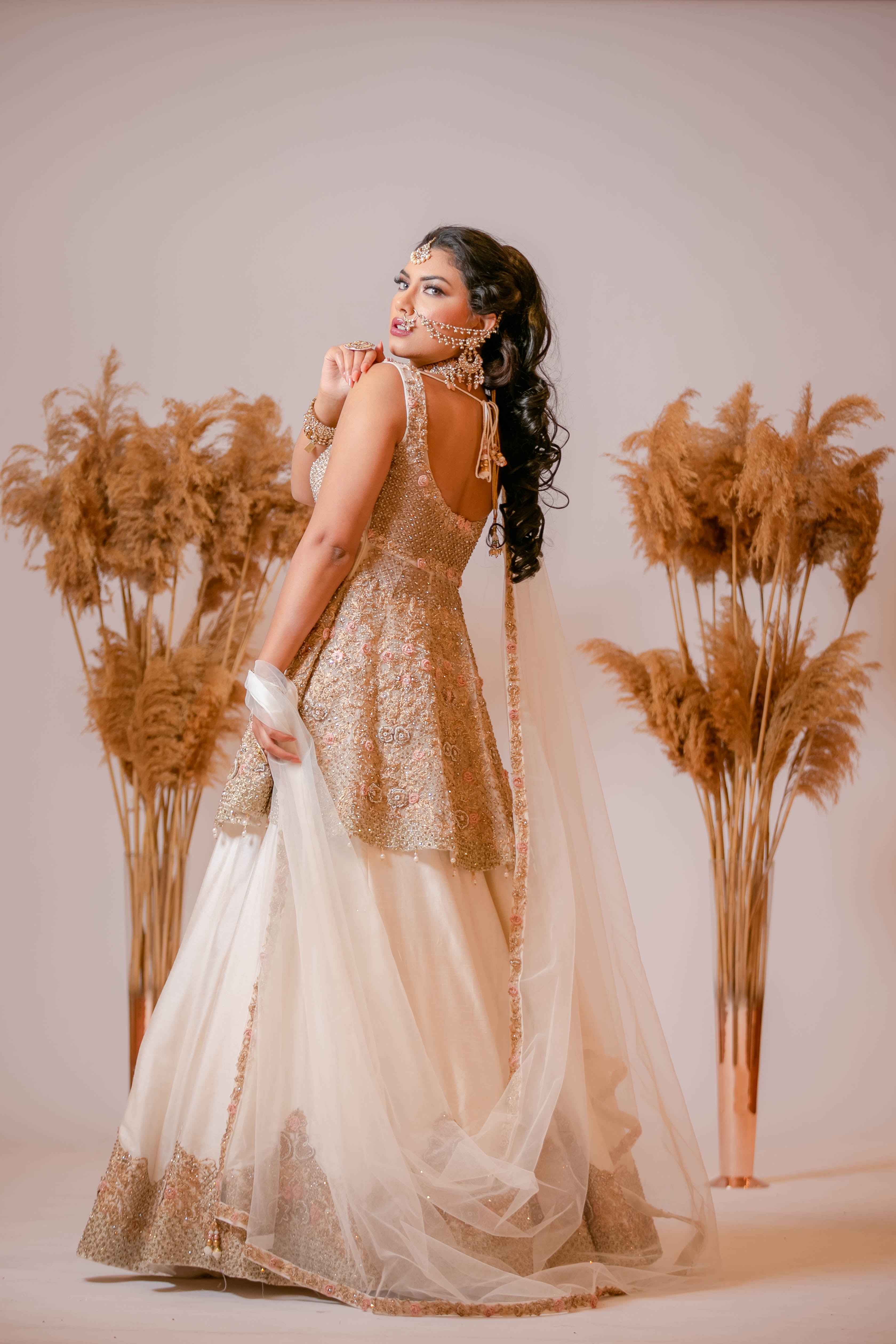 Ivory embroidered Peplum, Skirt and Scarf