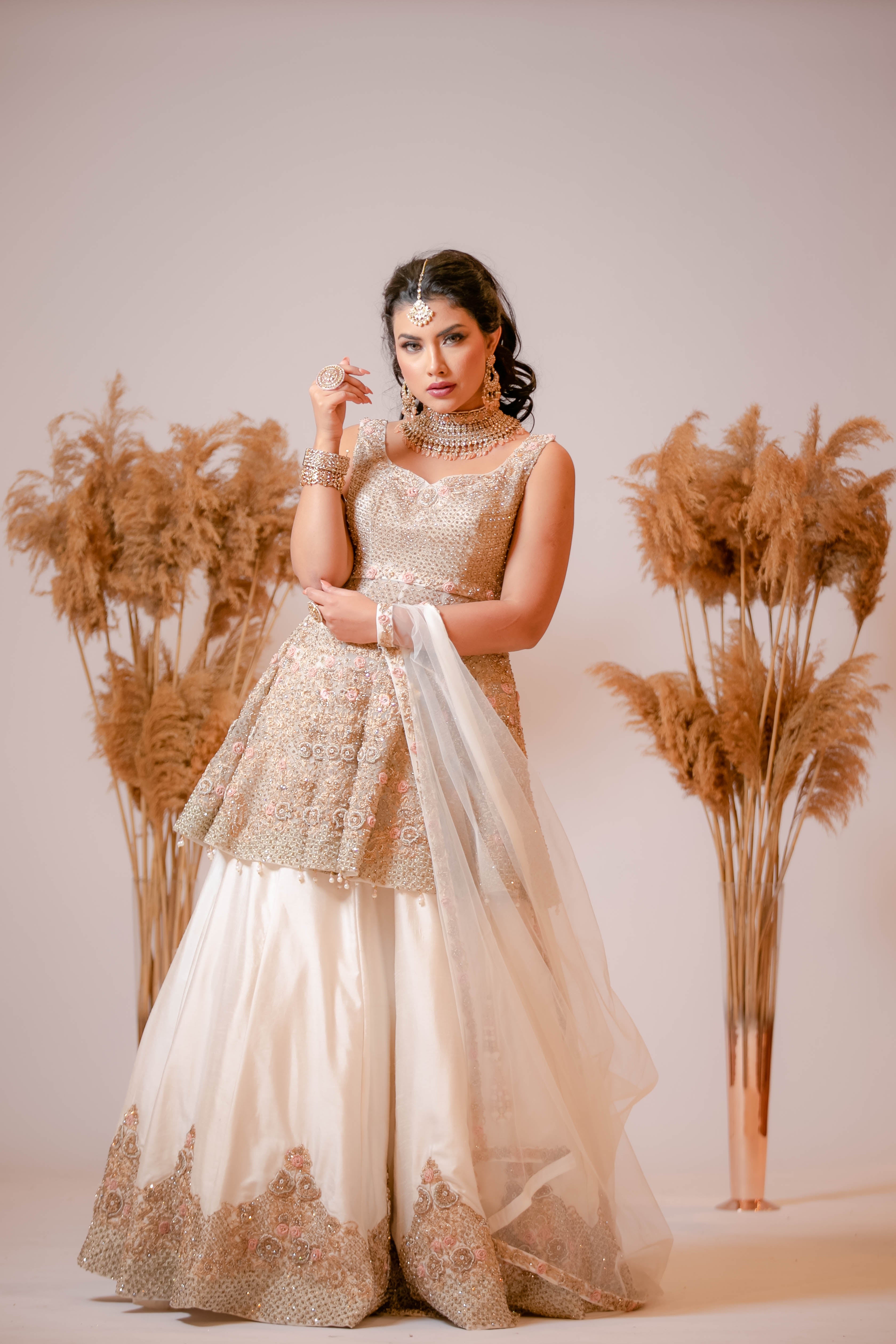 Ivory embroidered Peplum, Skirt and Scarf