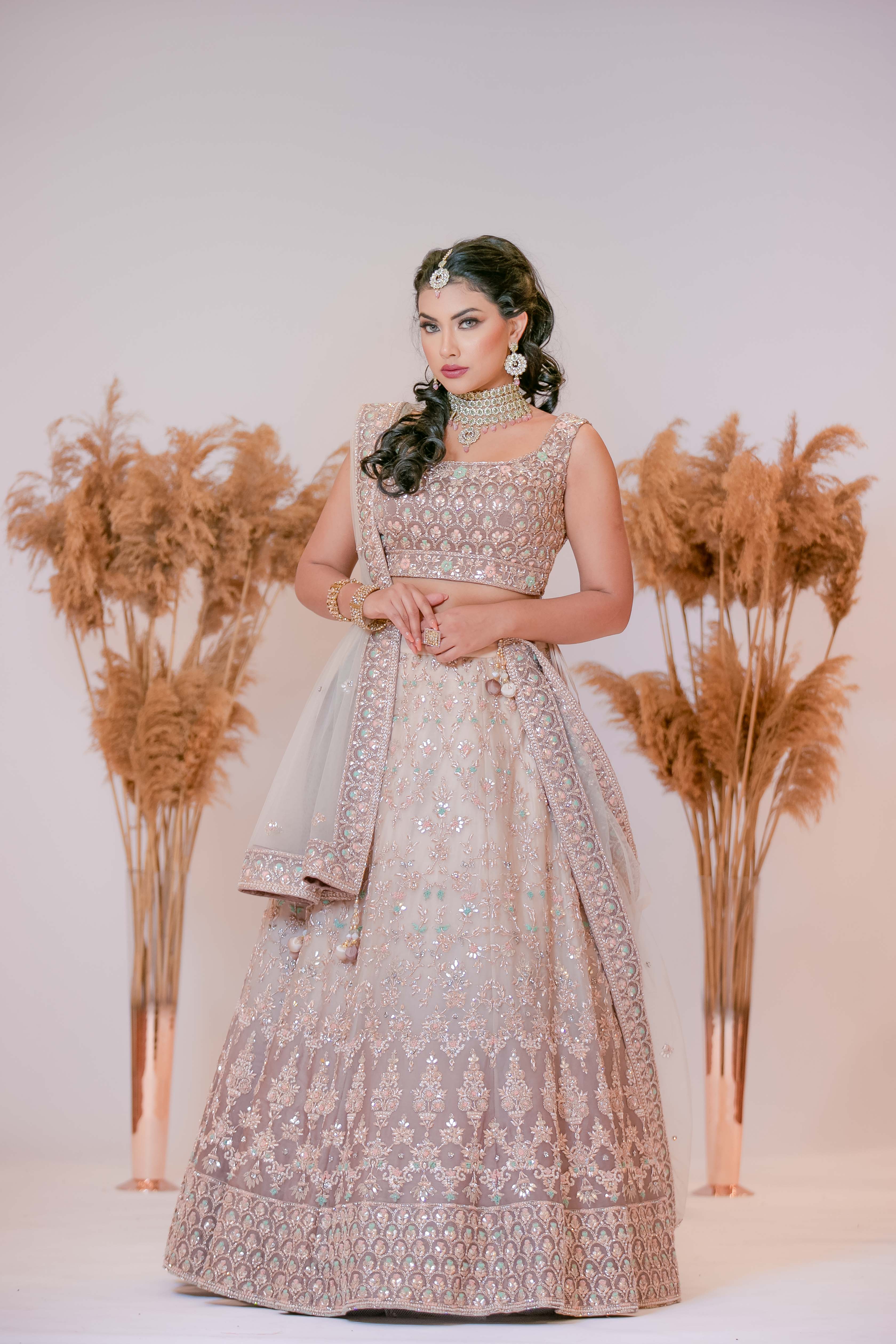 Zardozi highlighed Ombre Gota Pati Lehenga