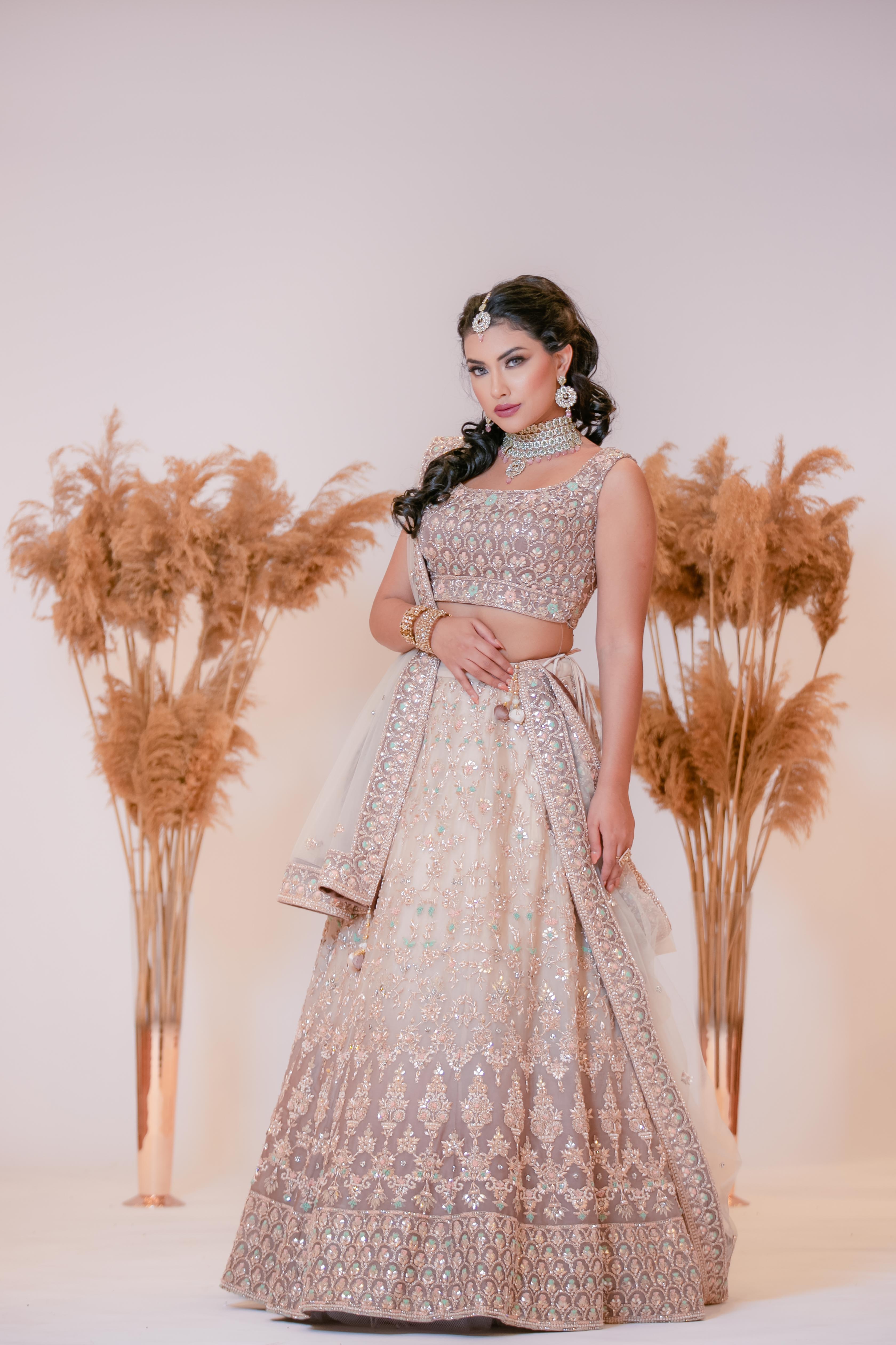 Zardozi highlighed Ombre Gota Pati Lehenga