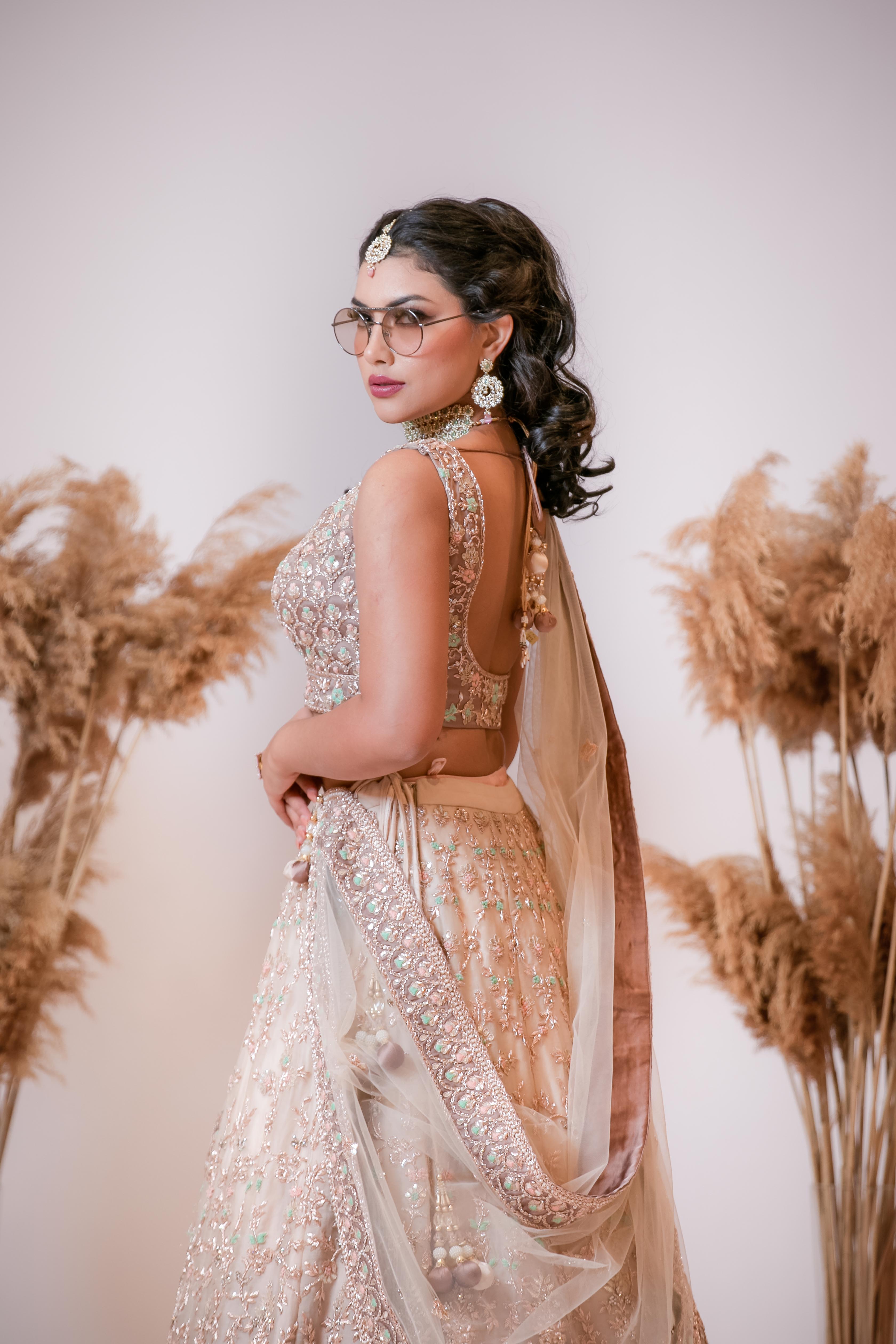 Zardozi highlighed Ombre Gota Pati Lehenga