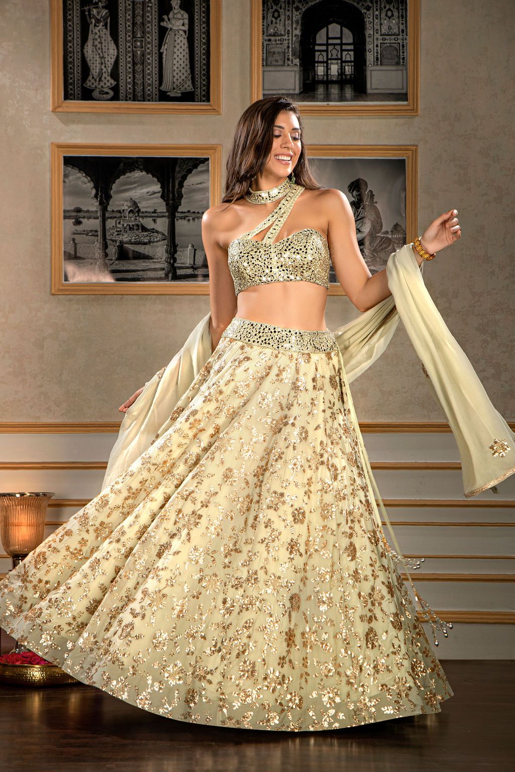 Mirror embroidered top with Skirt